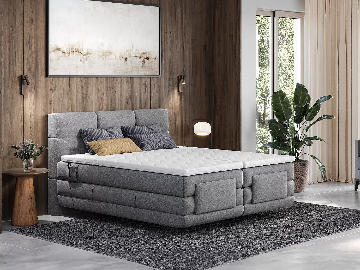 Vente-unique - LODI Bett Stoff Grau - B 168 cm x H 118 cm x L 215 cm Bild 1