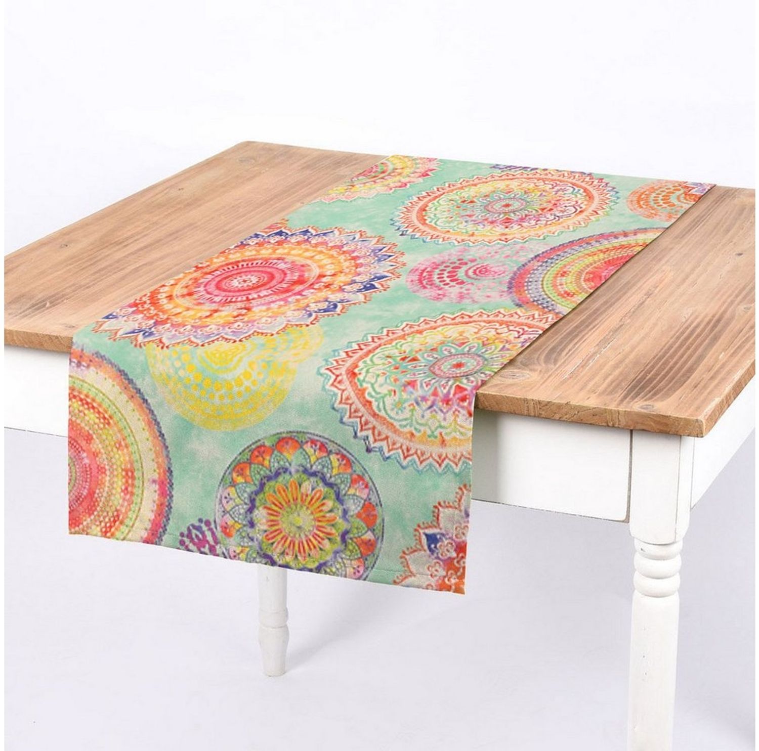 SCHÖNER LEBEN. Tischläufer SCHÖNER LEBEN. Tischläufer Outdoor Mandala Watercolour mint bunt, abwaschbar Bild 1