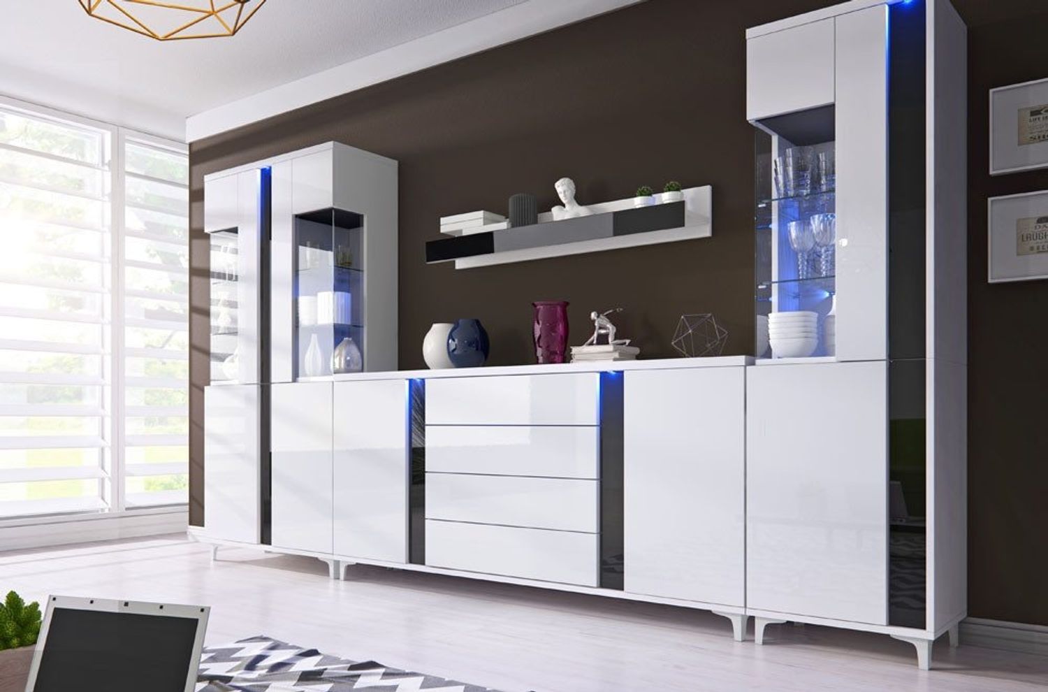 JVmoebel Wohnwand Hochglanz Vitrine mit Sideboard für modernes Wohnzimmer, Made in Europa Bild 1