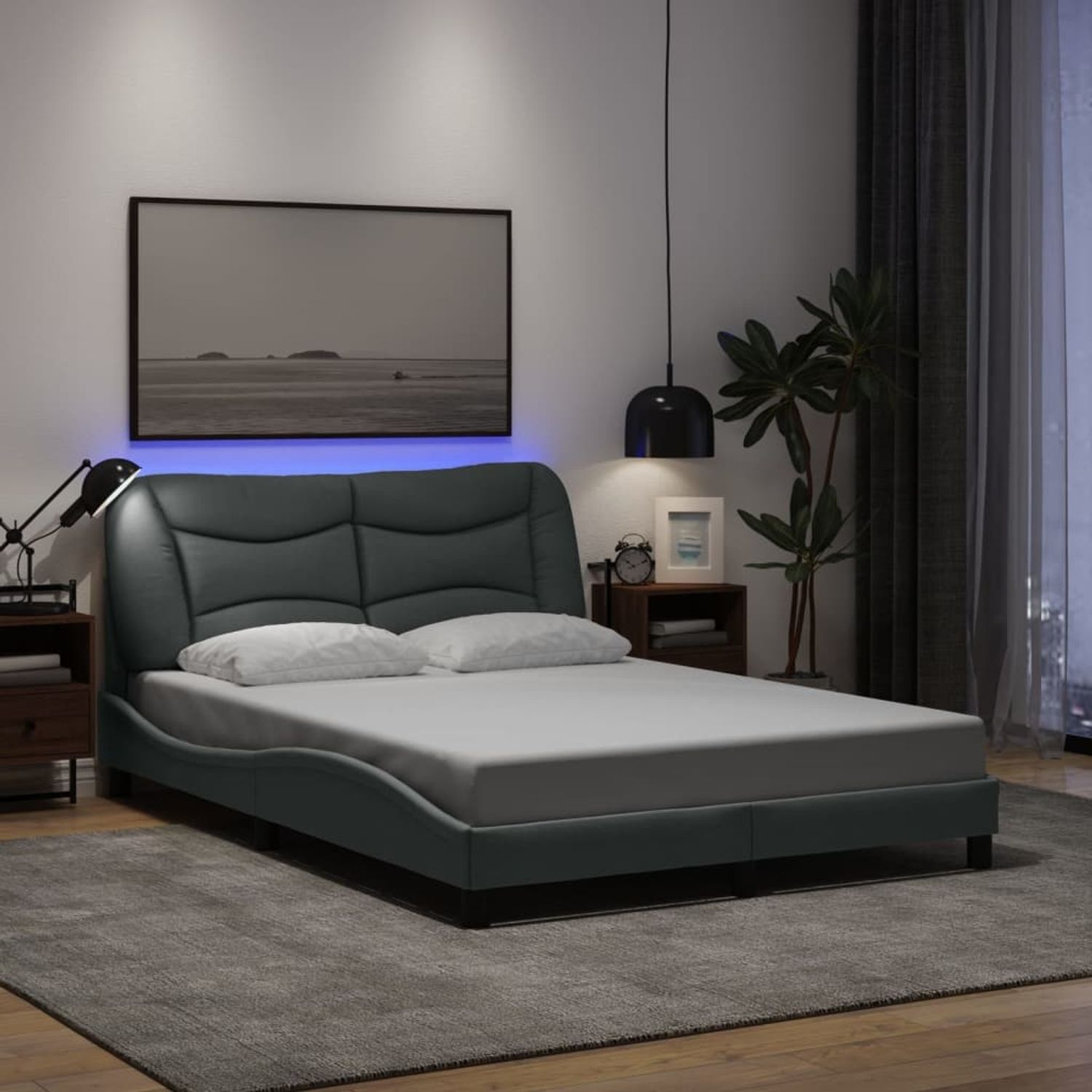 vidaXL Bettgestell mit LED ohne Matratze "Hvar" Hellgrau 140x200 cm Stoff 3213704 Bild 1