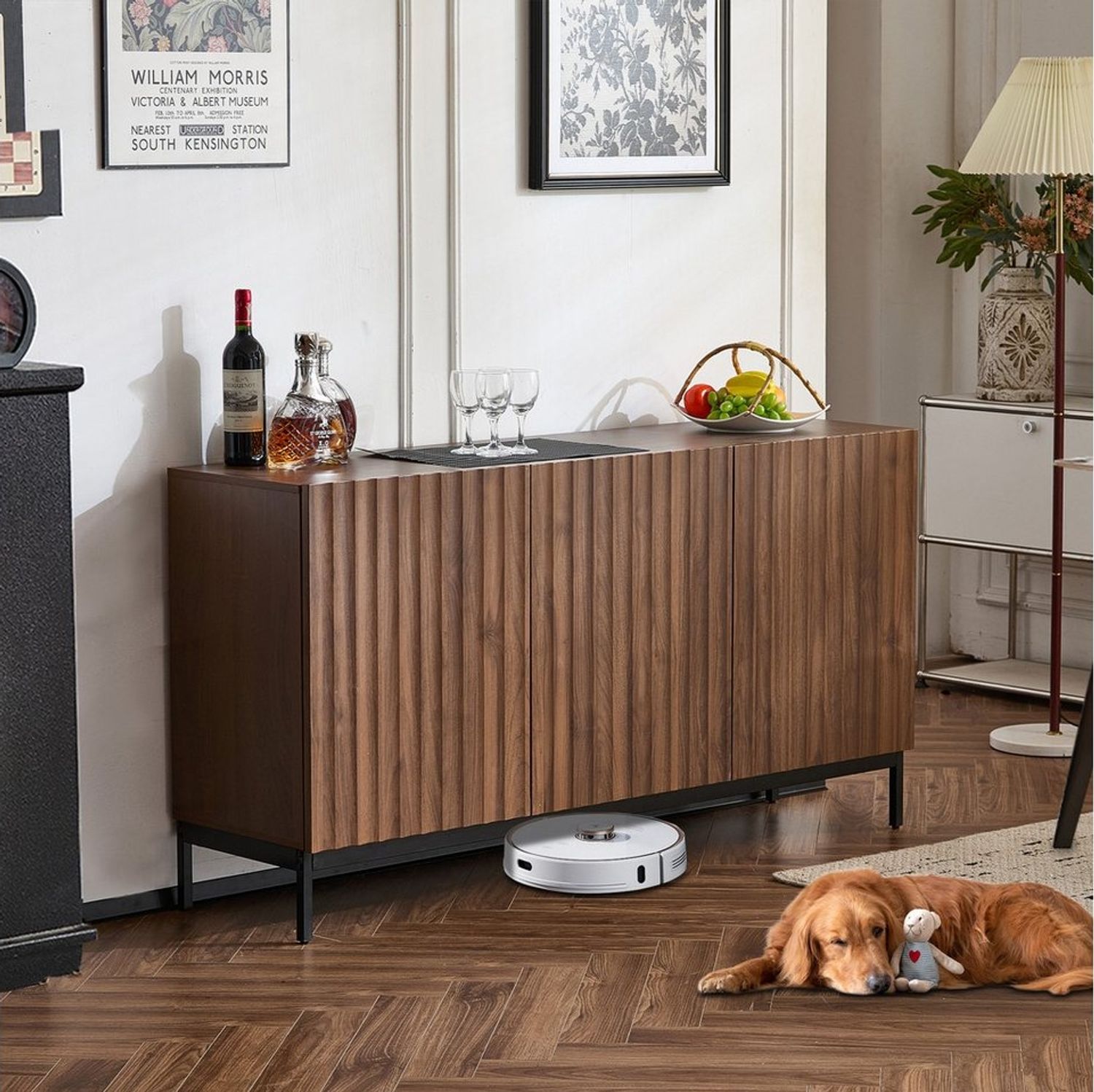 Flieks Sideboard mit 3 Türen Eichefarbe (1 St, 150x40x80 cm), Küchenschrank Wohnzimmer Kommode, verstellbare Einlegeböden Bild 1