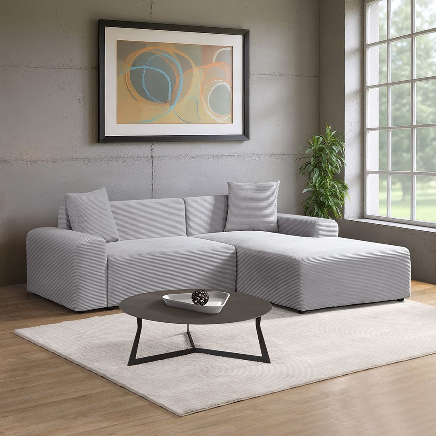 HOME DELUXE Ecksofa AMELIO Cord Grau Rechts - 240 x 178 cm Bild 1