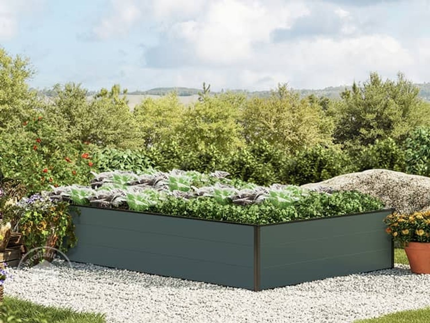 GFP HALFSIZE Aluminium Hochbeet - Platzsparendes & Stabiles Gartenbeet in Anthrazit - 195 x 119 x 39 cm - Ideales halbhohes Modell für Familien-Gartenspaß Bild 1