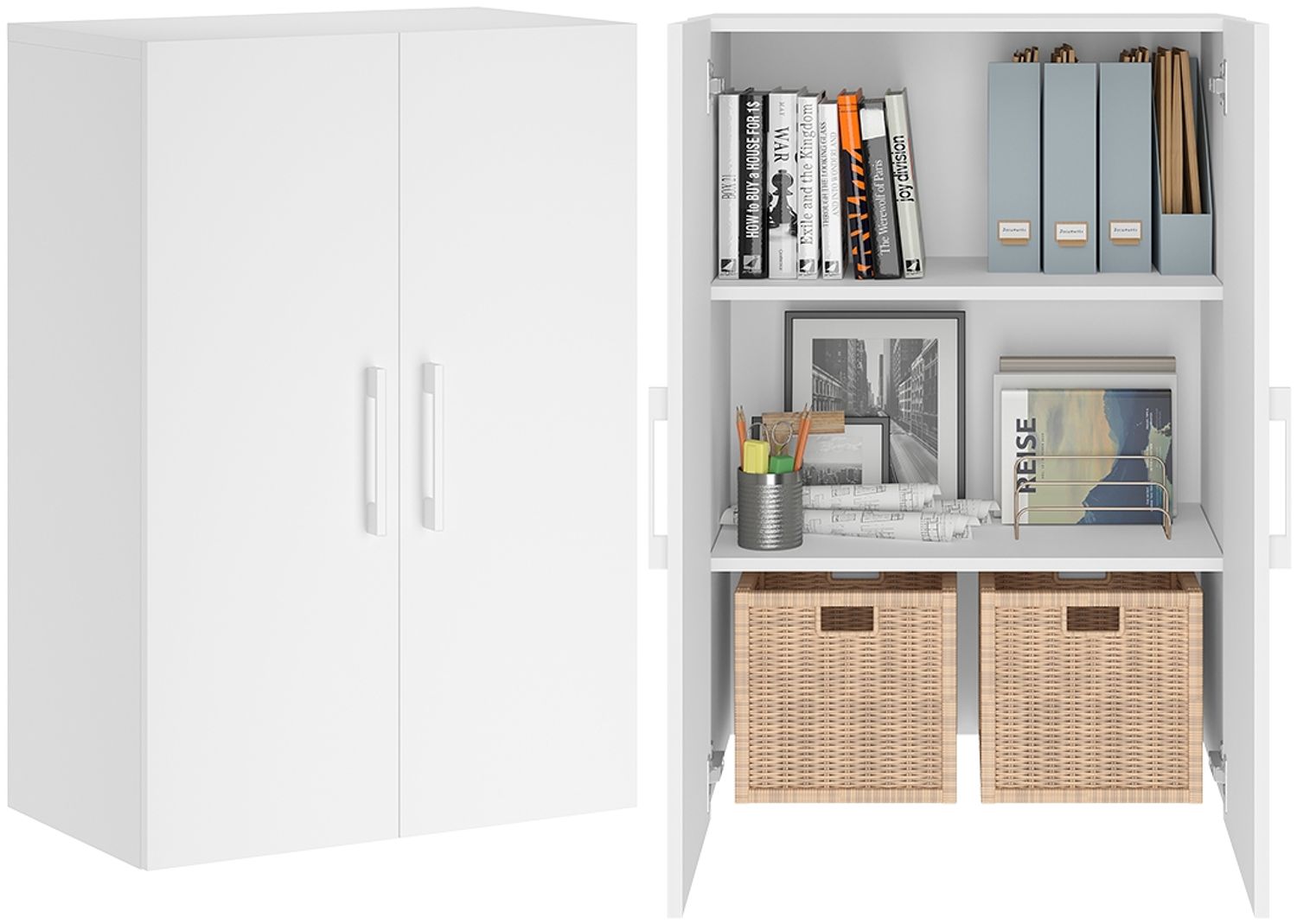 Bellamio 'Apol' Mehrzweckschrank, weiß, 88x33x60 cm, kleiner Aktenschrank mit 3 Fächern Bild 1