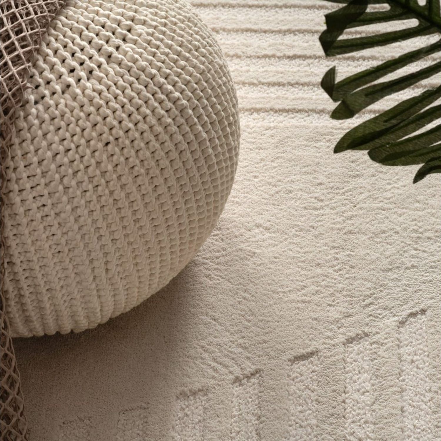 KADIMA DESIGN Teppich Struktur Wohnzimmer 100% Polyester Teppich Kurzflor, Rechteckig, Höhe: 14 mm, Florhöhe: 10 mm, 100% Polyester, Rechteckig, 80x150cm, Creme Bild 1