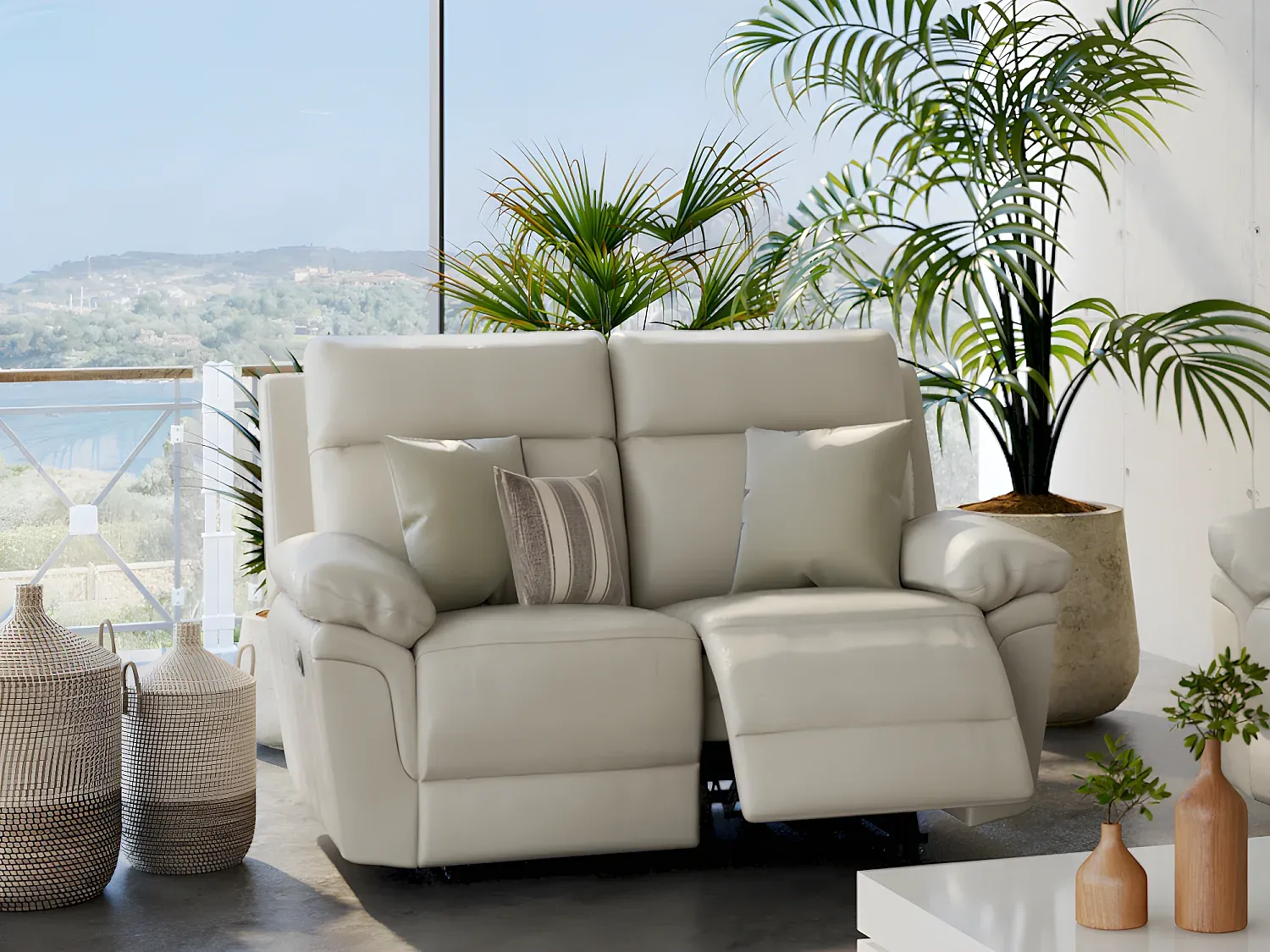 Relaxsofa 2-Sitzer PAKITA - Büffelleder - Elfenbein Bild 1