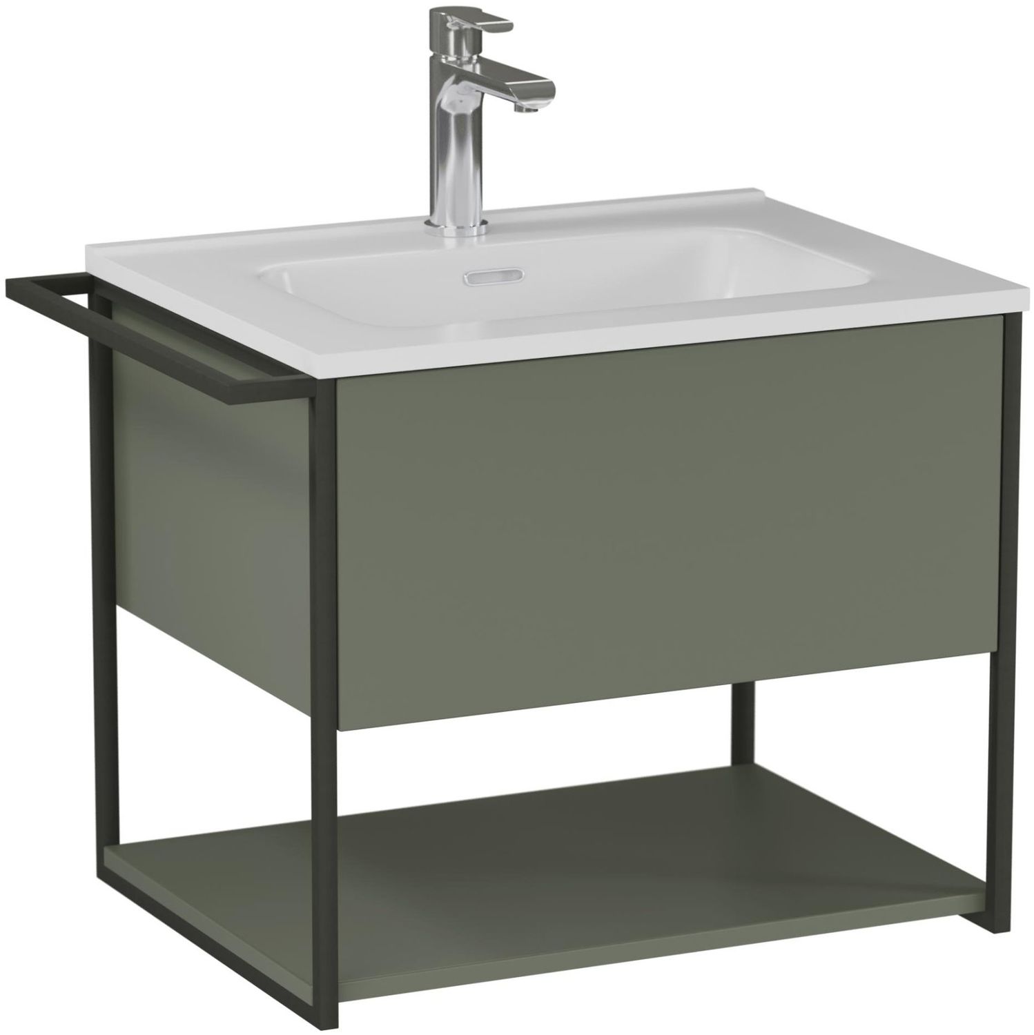 BADEDU DUNA Waschtisch mit Unterschrank 60 cm breit, Grün, Waschbecken Keramik Weiß Bild 1