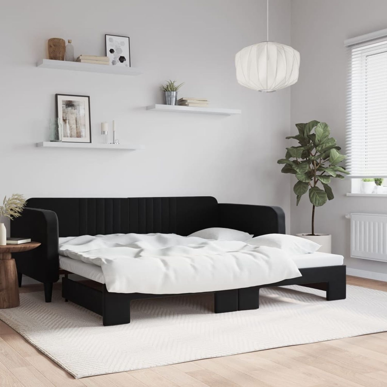 vidaXL Tagesbett Ausziehbar Schwarz 100x200 cm Samt 3197074 Bild 1
