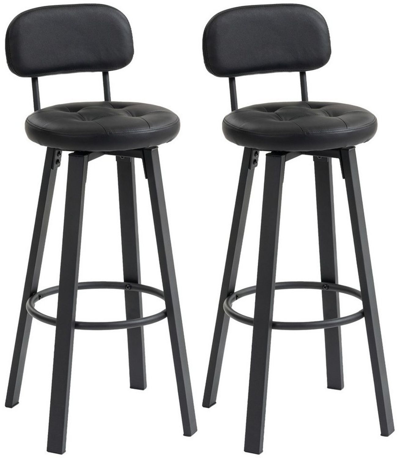 HOMCOM Barhocker mit Rückenlehne, Fußstütze (Barstuhl, 2 St, Bistrohocker), für Küche, Esszimmer, Schwarz Bild 1