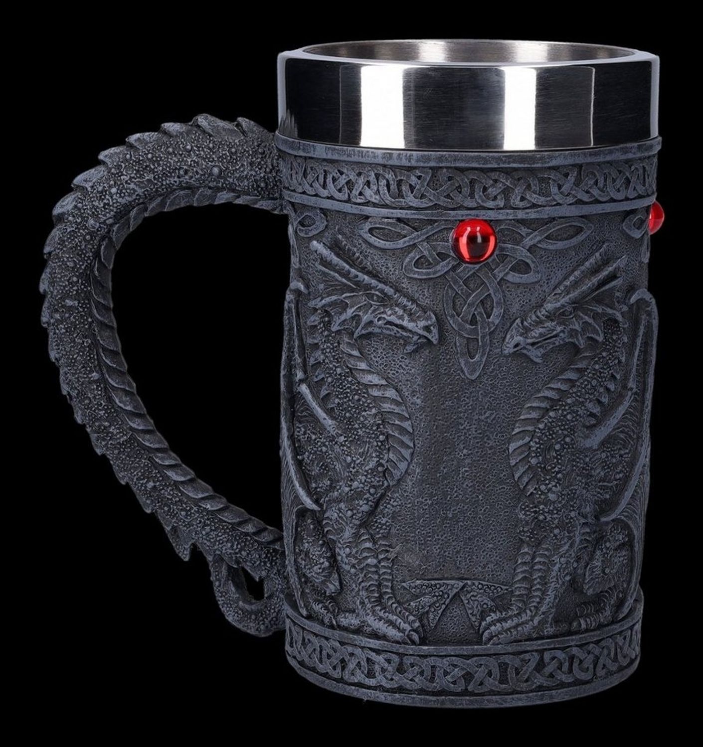 Figuren Shop GmbH Bierkrug Krug mit Drachen - Black Wing - Gothic Bierkrug schwarz, Kunststein (Polyresin), Edelstahl Bild 1