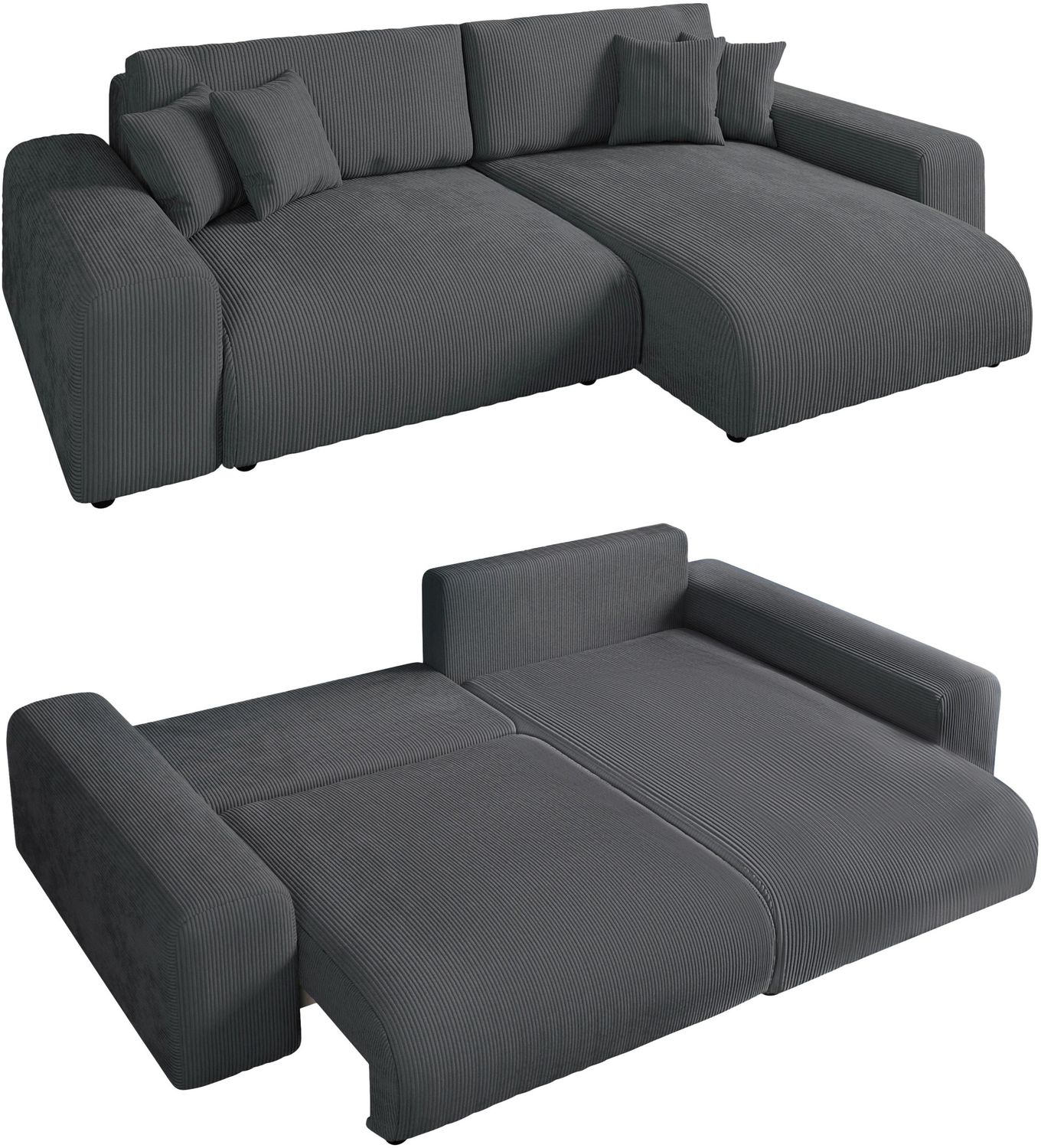 Ecksofa Schlaffunktion ausziehbar Bettkasten Polsterecke L-Couch in Cord Grau Bild 1