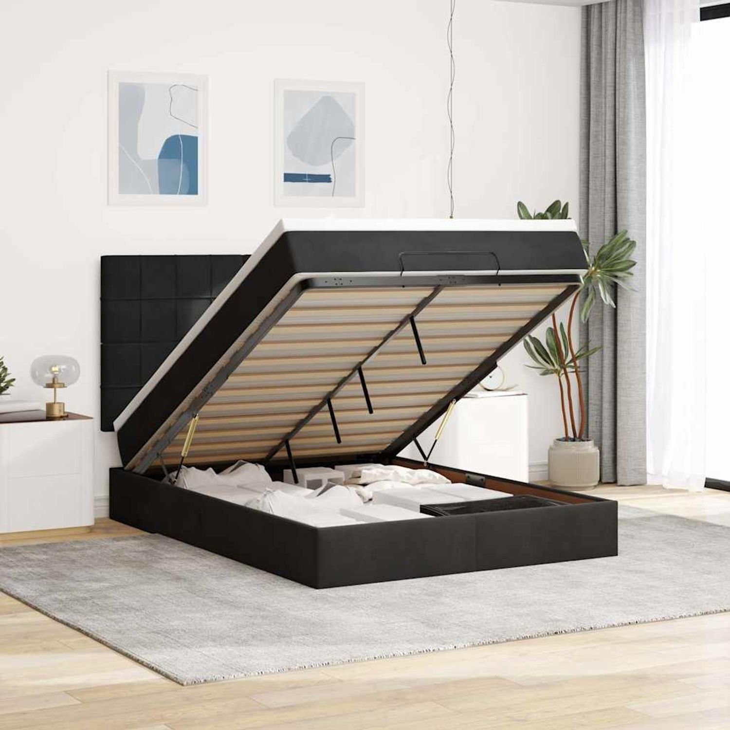 vidaXL Ottoman-Bett mit Matratzen & LEDs Schwarz 140x200 cm Samt 3314326 Bild 1