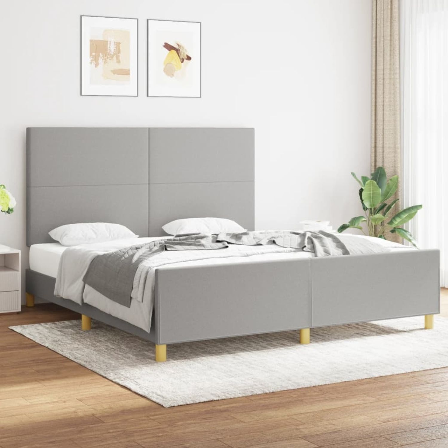 vidaXL Polsterbett mit hohem Kopfteil Stoff Hellgrau 180x200 cm Bild 1