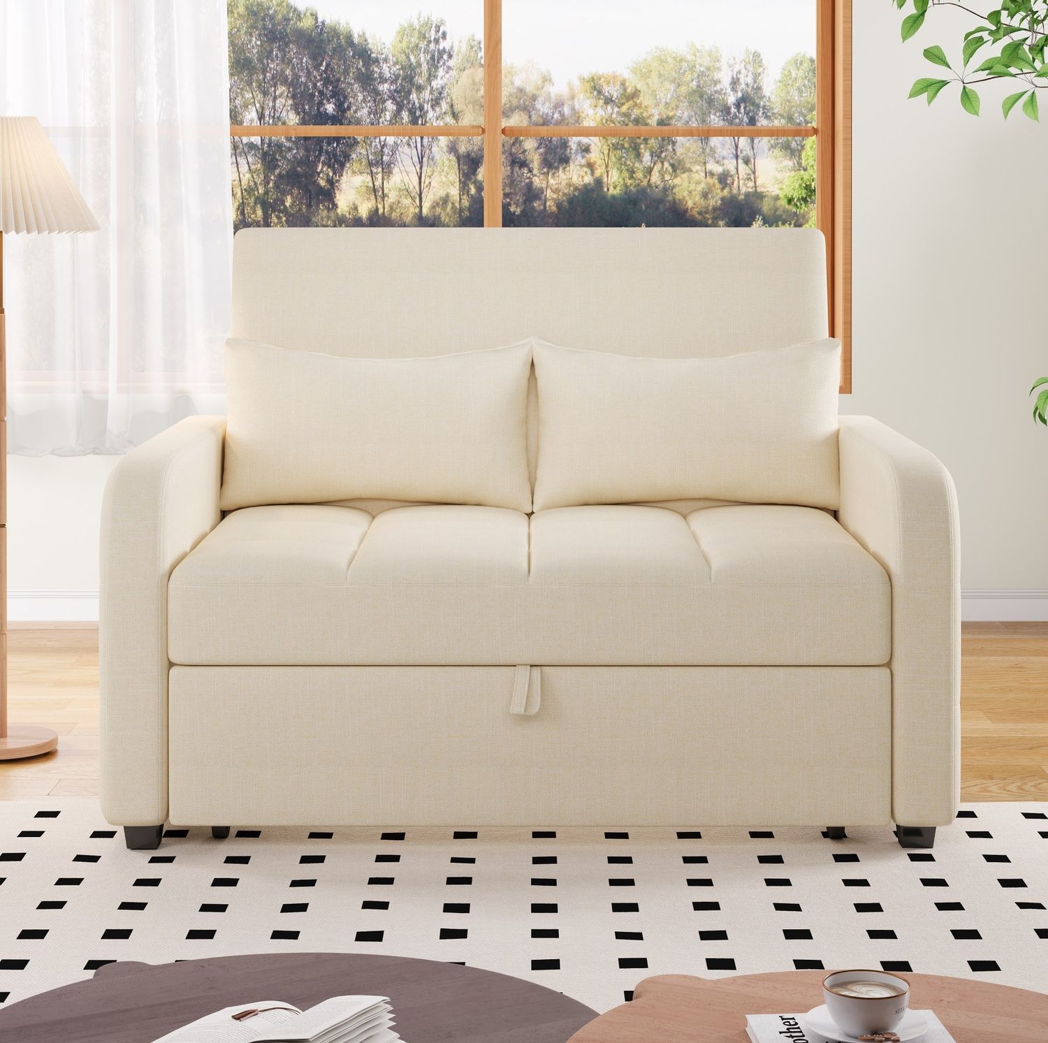 Sofabett 127x75x94 cm Beige, klappbar mit 3-fach verstellbarer Rückenlehne & 180 cm Liegefläche Bild 1