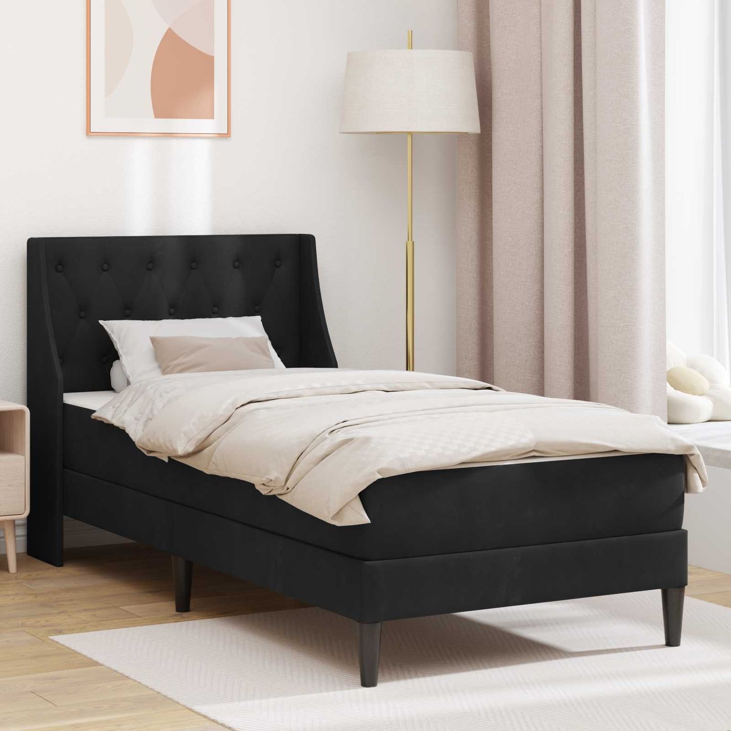 vidaXL Bettgestell mit Matratze mit Matratze Schwarz 80 x 200 cm Samt 3414763 Bild 1