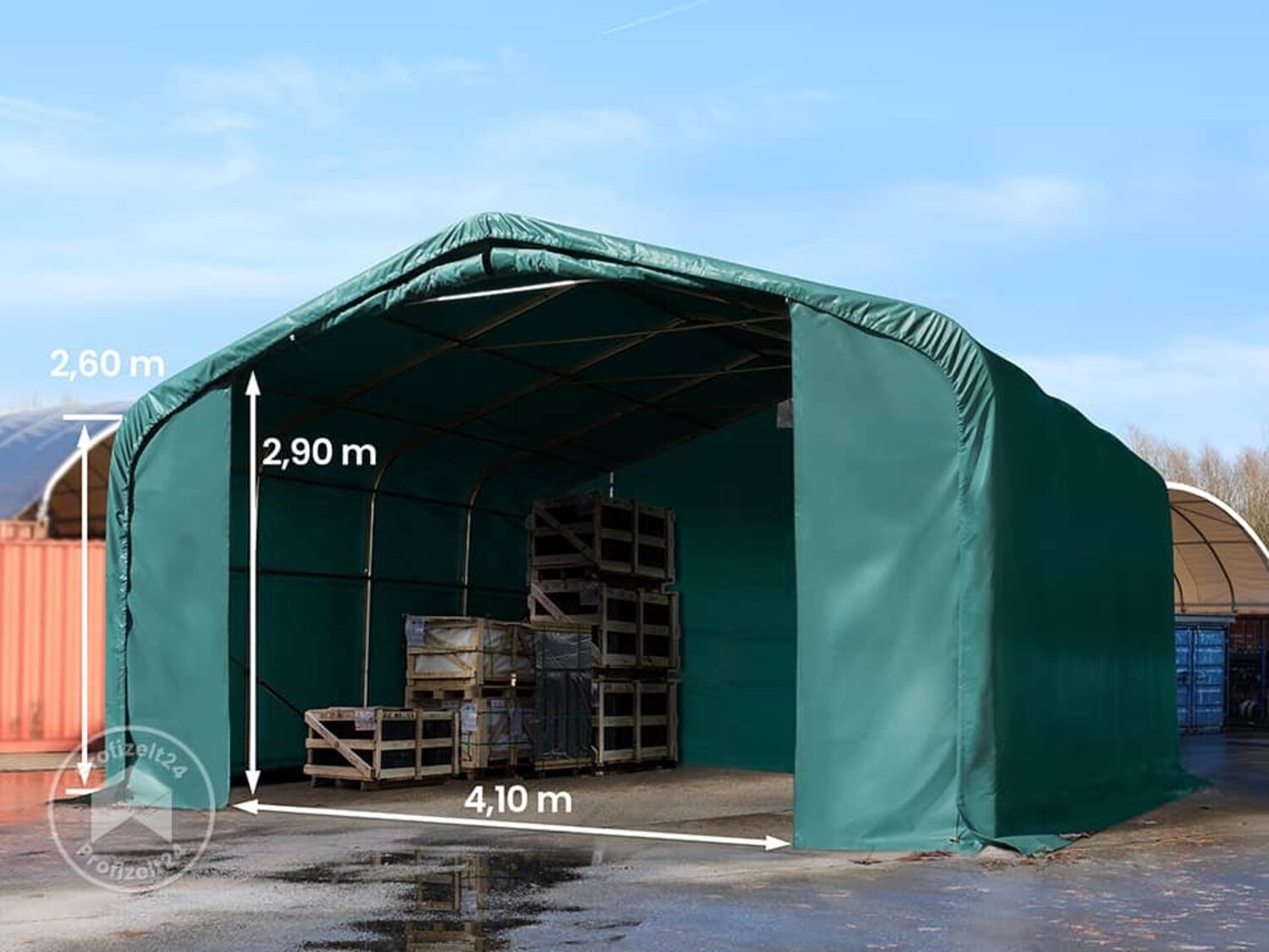 TOOLPORT Standsicheres Lagerzelt 6x6 m Weidezelt PVC Plane 850 N dunkelgrün 100% Wasserdicht Bild 1