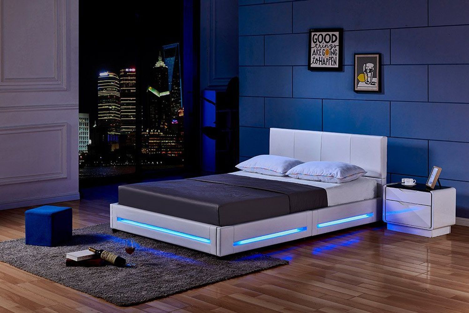 Home Deluxe Polsterbett mit LED-Beleuchtung 'ASTEROID' Weiß 140x200 cm, mit Matratze Bild 1