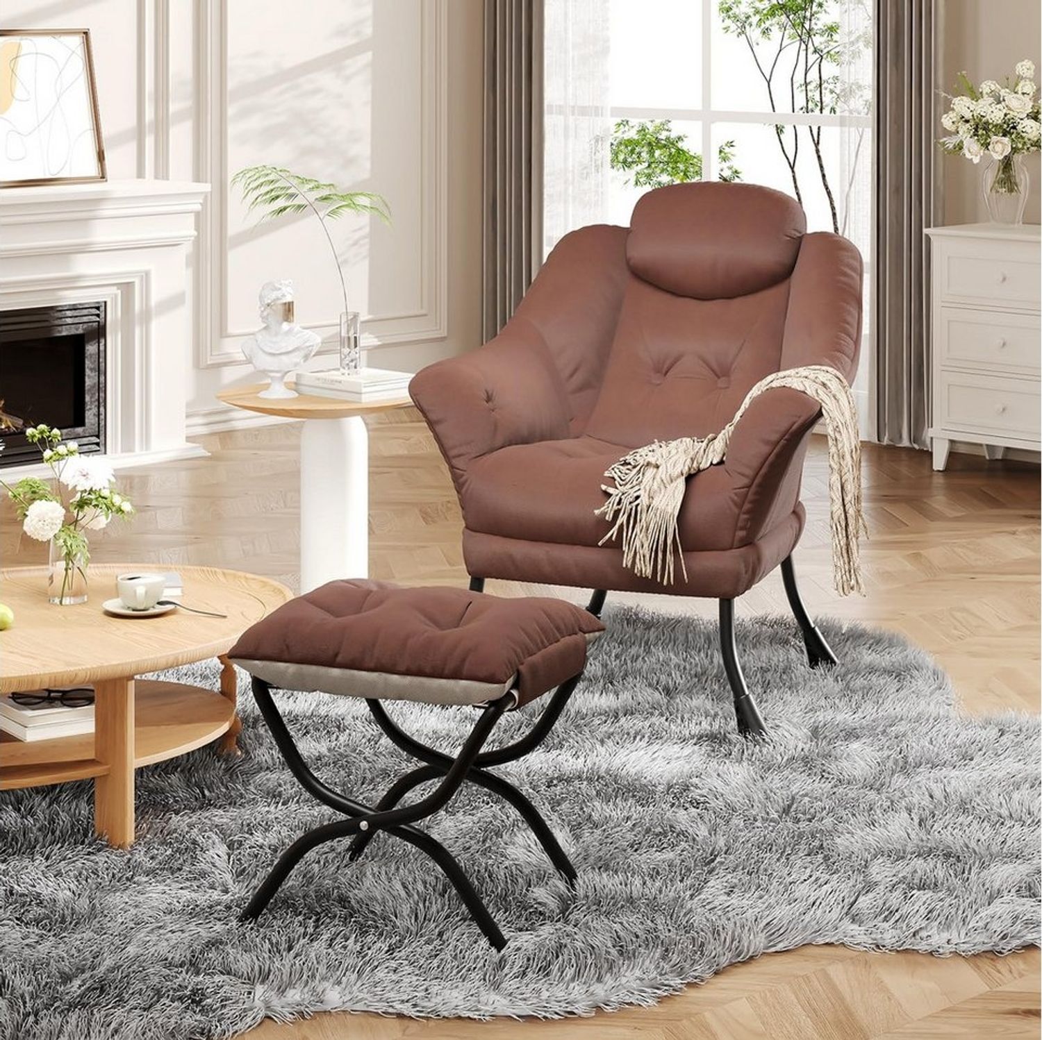 GarveeMore Ohrensessel Relaxsessel mit Hocker Ohrensessel Polstersessel Faulsessel Bild 1
