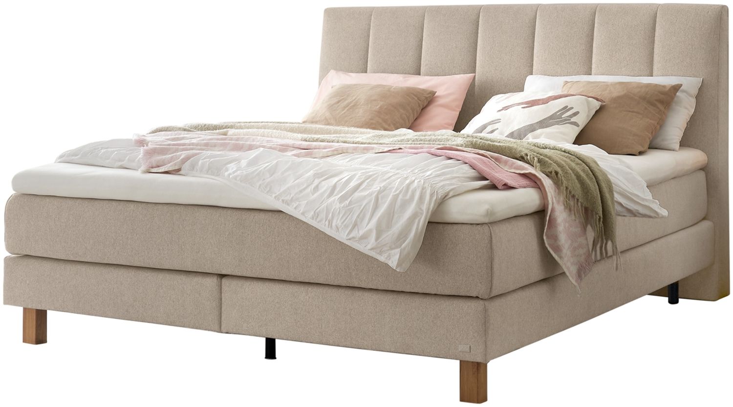 Reina Boxspringbett braun Eiche MassivholzPolyester/Polyamid/Viskose 214cm x 163cm x 115cm Bild 1