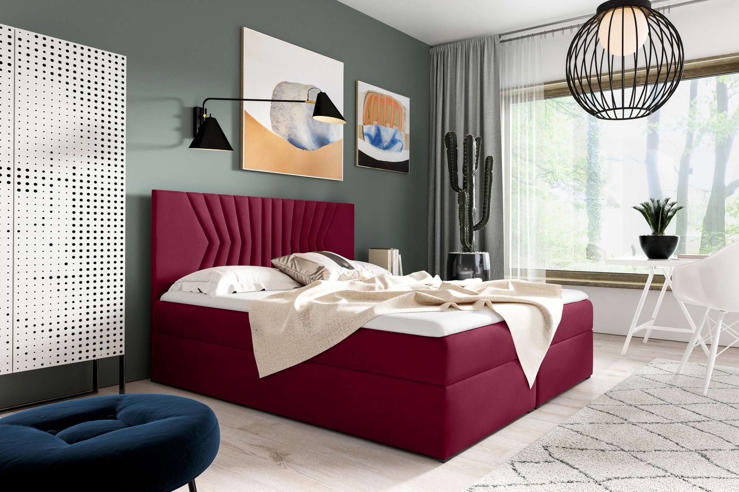 99rooms Prato Boxspringbett 120x200 cm Velours MONOLITH Bordeaux Bild 1