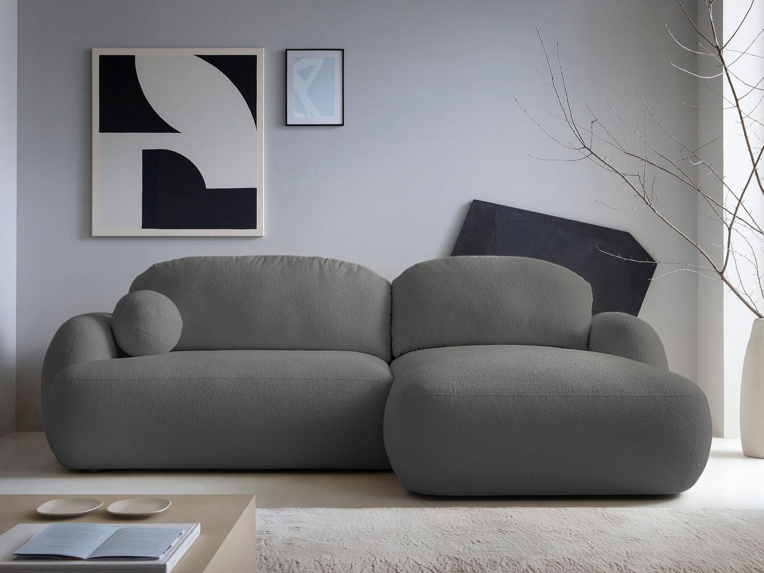 Mirjan24 'Mojato' Ecksofa mit Bettkasten und Schlaffunktion, Bouclé dunkelgrau, 90x175x275 cm, Rechts Bild 1