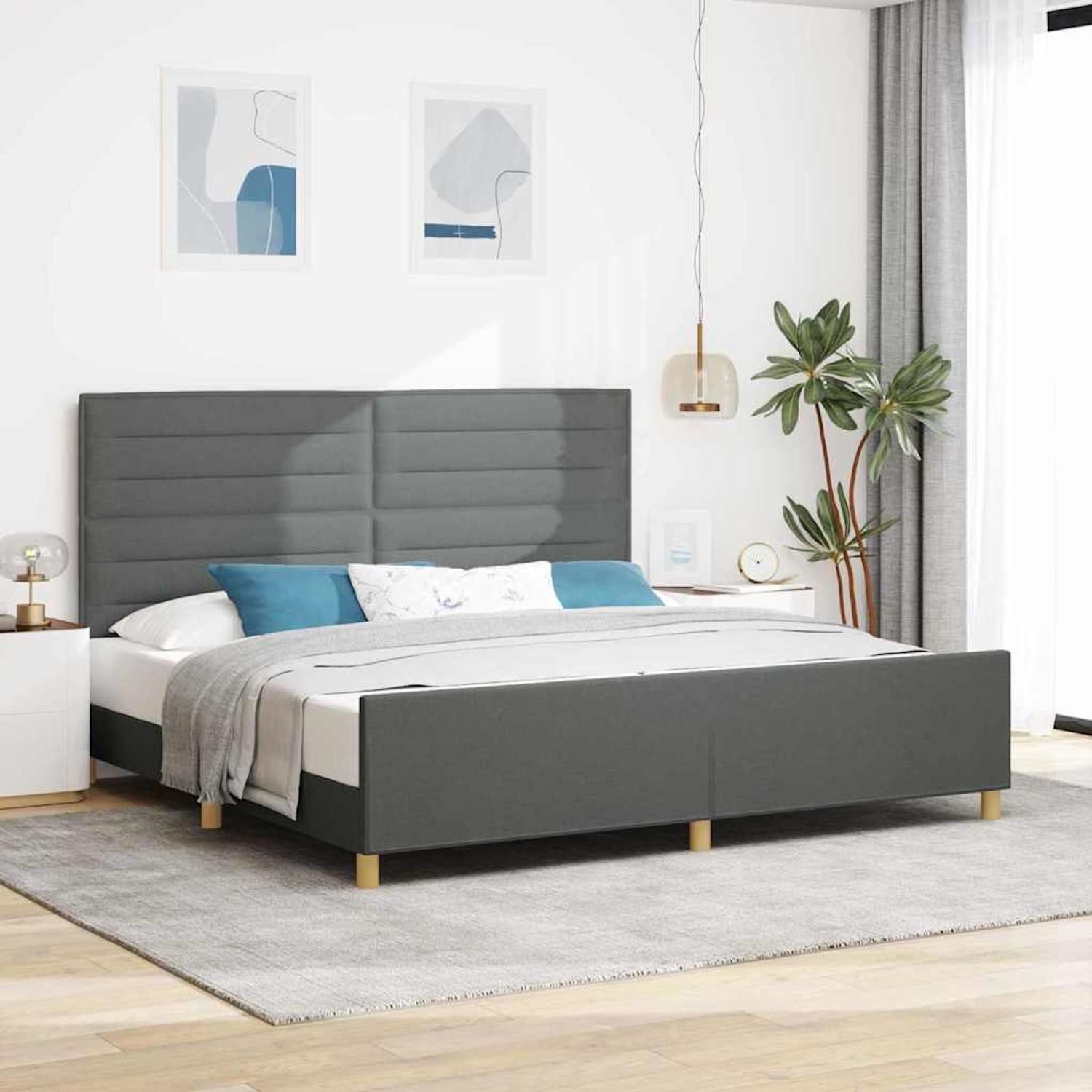 vidaXL Bettgestell mit Kopfteil Dunkelgrau 200 x 200 cm Stoff 3344677 Bild 1