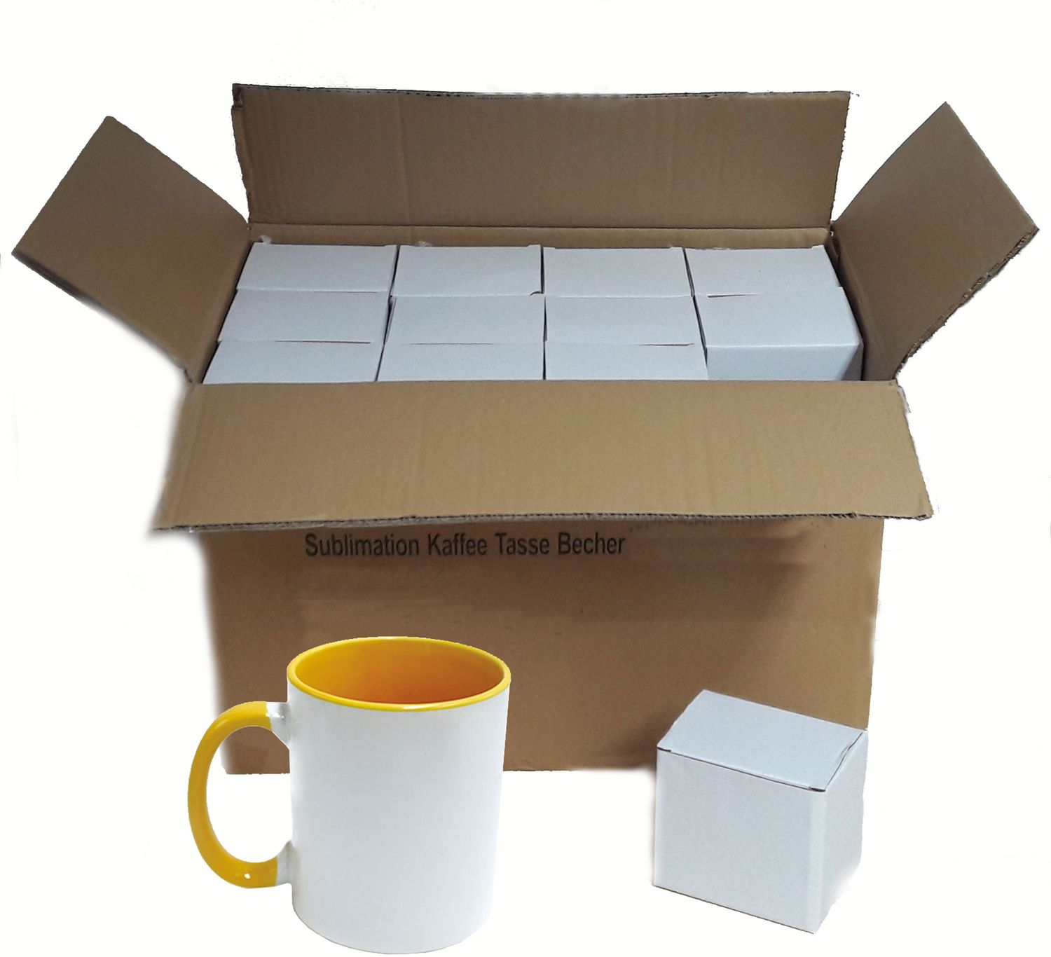 36 Stück Fototasse Sublimation Kaffee Tassen Becher WEISS - HENKEL Gelb Bild 1