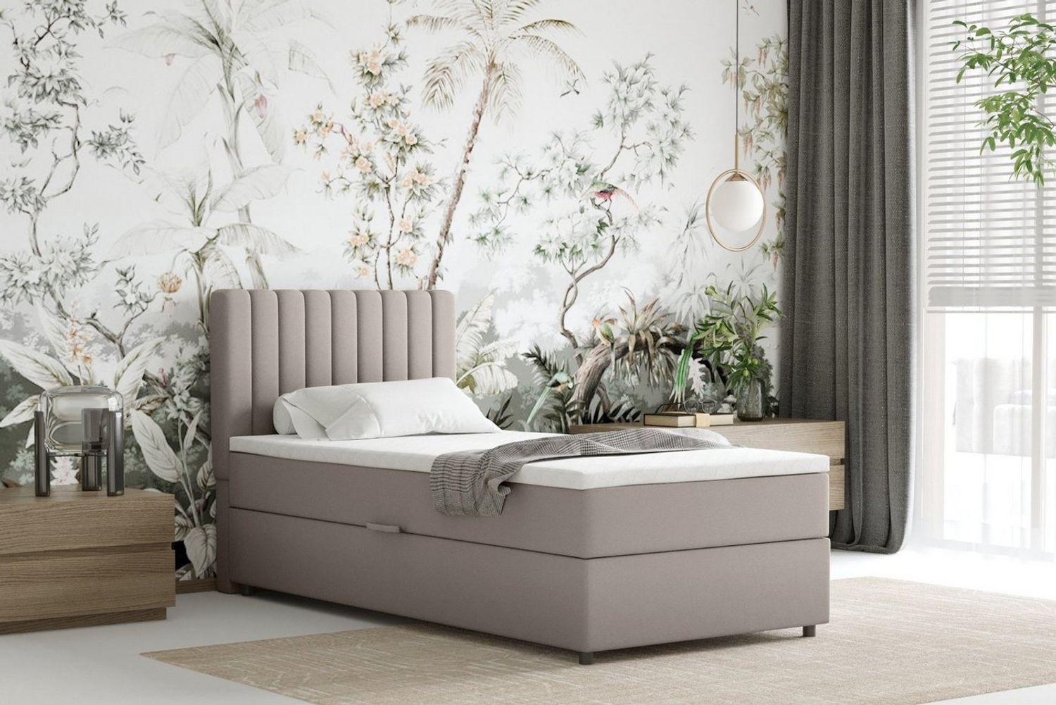 Homesy Boxspringbett EVEREST – Komfortables Einzelbett im modernen Trenddesign (Bett inkl. einem Bettkasten und Topper), Große Auswahl an Polsterfarben Bild 1