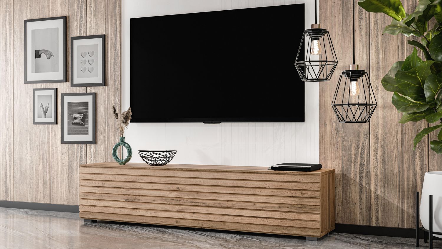 AX LIVING Zivolli Lowboard 160 cm Wotan Lamellenfront Bild 1