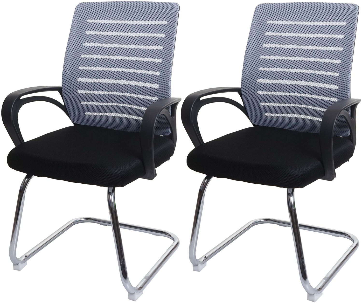 2er-Set Konferenzstuhl HWC-K51, Besucherstuhl Freischwinger, 150kg belastbar Stoff/Textil ~ grau Bild 1