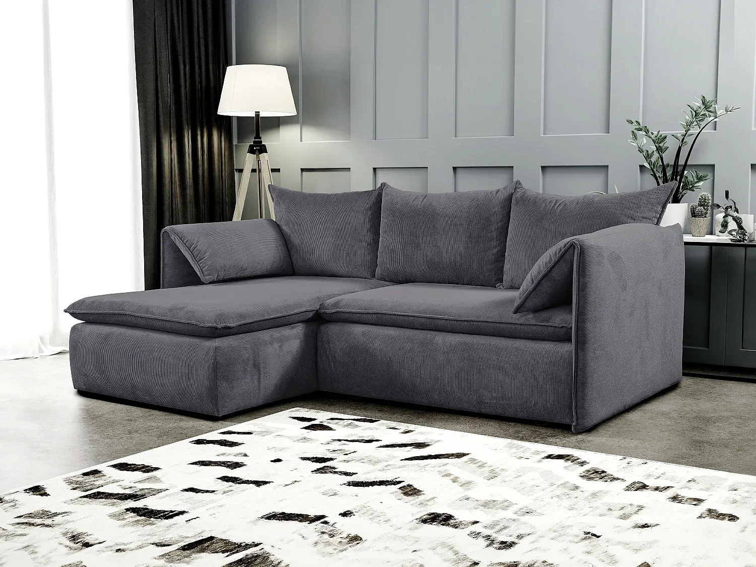 Vente-unique - TEODORA Sofa SamtStoff Blau - B 166 cm x H 91 cm x L 230 cm Bild 1