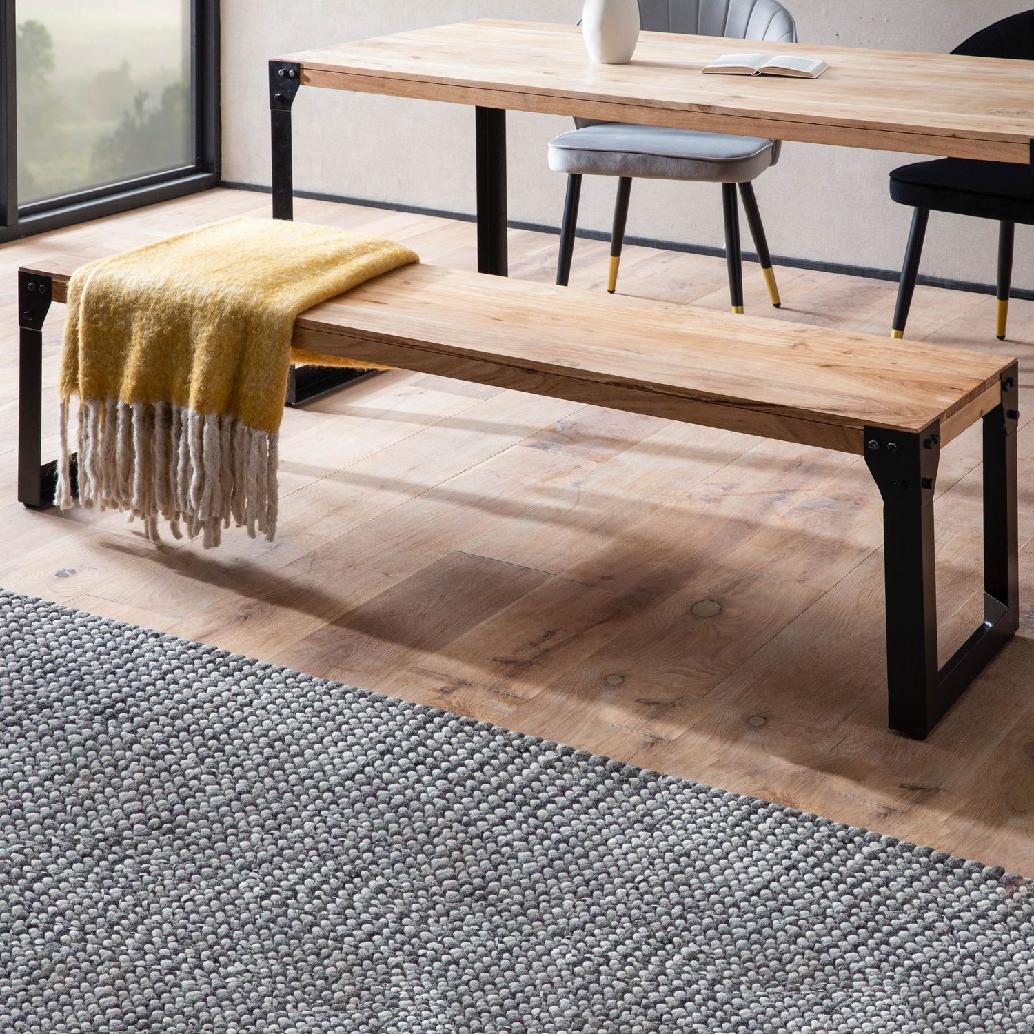 FINEBUY Essbank FB60610 Esszimmerbank Sitzbank Akazie Massivholz Industrial Holzbank (Akazie Massivholz 140 cm, Industrial Holzbank), Esszimmerbank ohne Lehne, Sitzbank Esszimmer Holz Bild 1