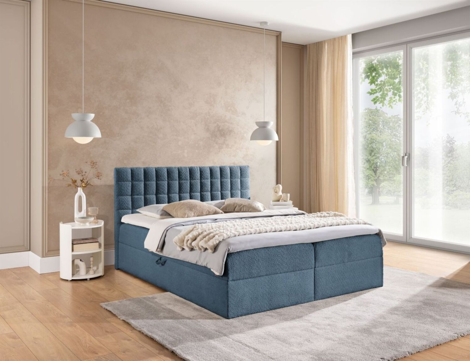Boxspringbett Schlafzimmerbett TORIBO PREMIUM 120x200cm Stoff Coral Himmelblau Bild 1