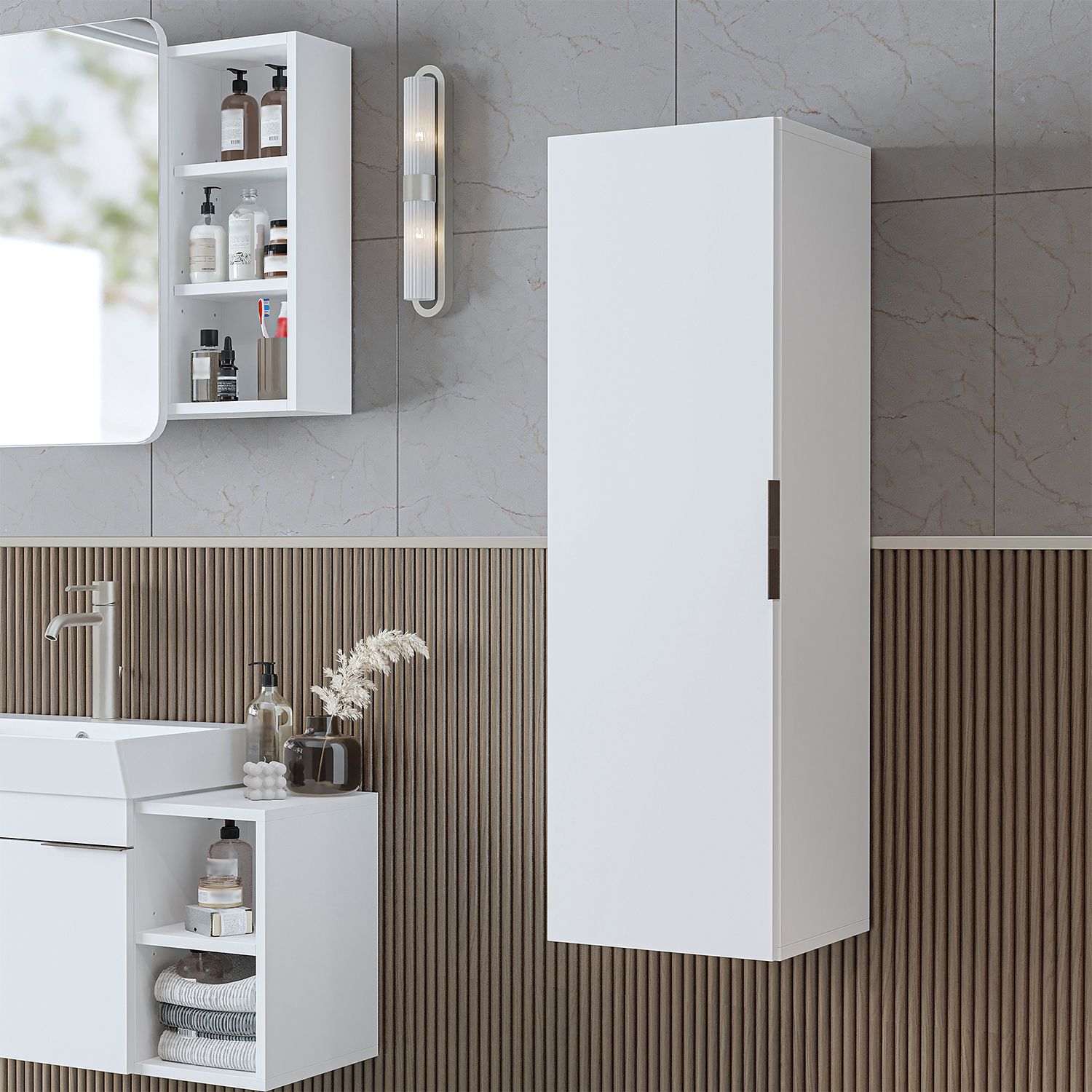Roomart LYCIA-50 Badmöbel - nur Hochschrank - H 114 x B 32 x T 35 cm • Weiß Bild 1