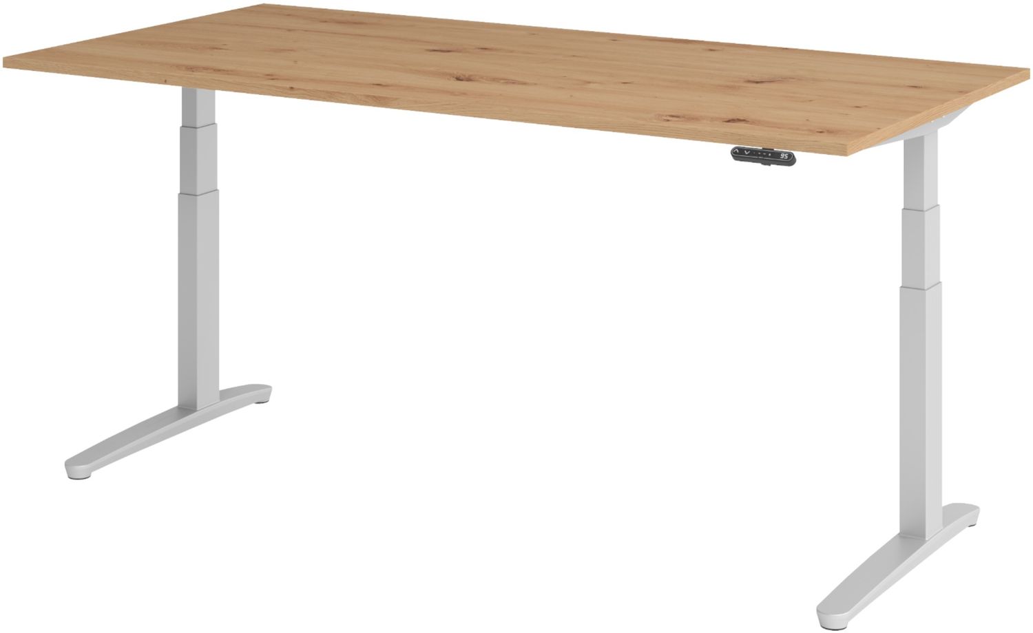 bümö elektrisch höhenverstellbarer Schreibtisch 200x100 cm mit Memory-Steuerung - Design Schreibtisch höhenverstellbar elektrisch, elektrischer Schreibtisch Asteiche, Gestell silber, XBHM-2E-R-SS Bild 1