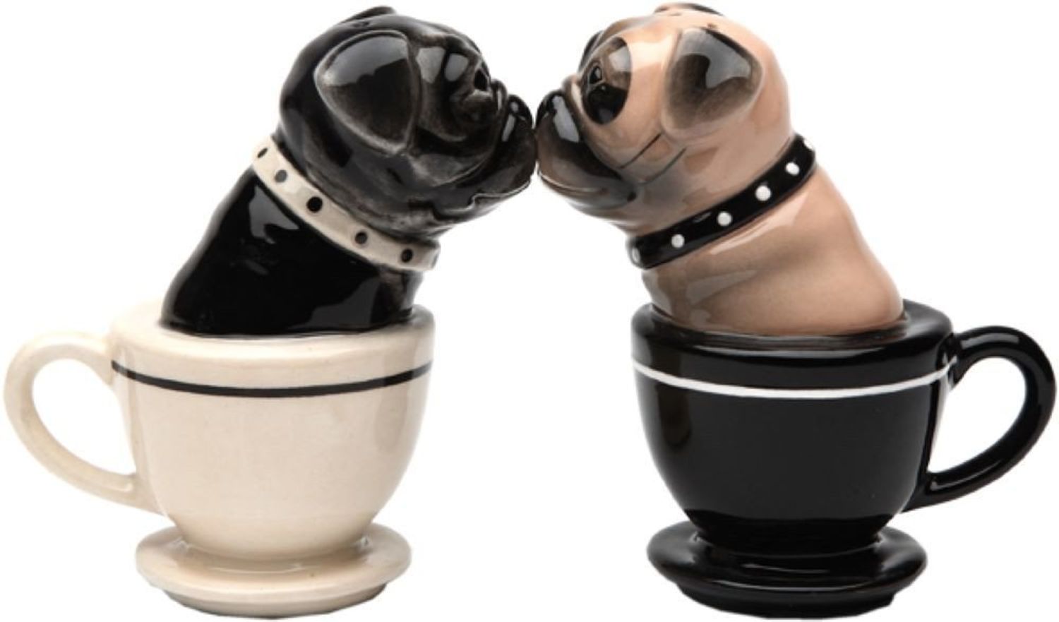 MystiCalls Salz- / Pfefferstreuer Salz- und Pfefferstreuer Mops in Tasse - Tea Cup Pugs Gewürz Streuer, (2-tlg), Verbunden durch einen Magnet Bild 1