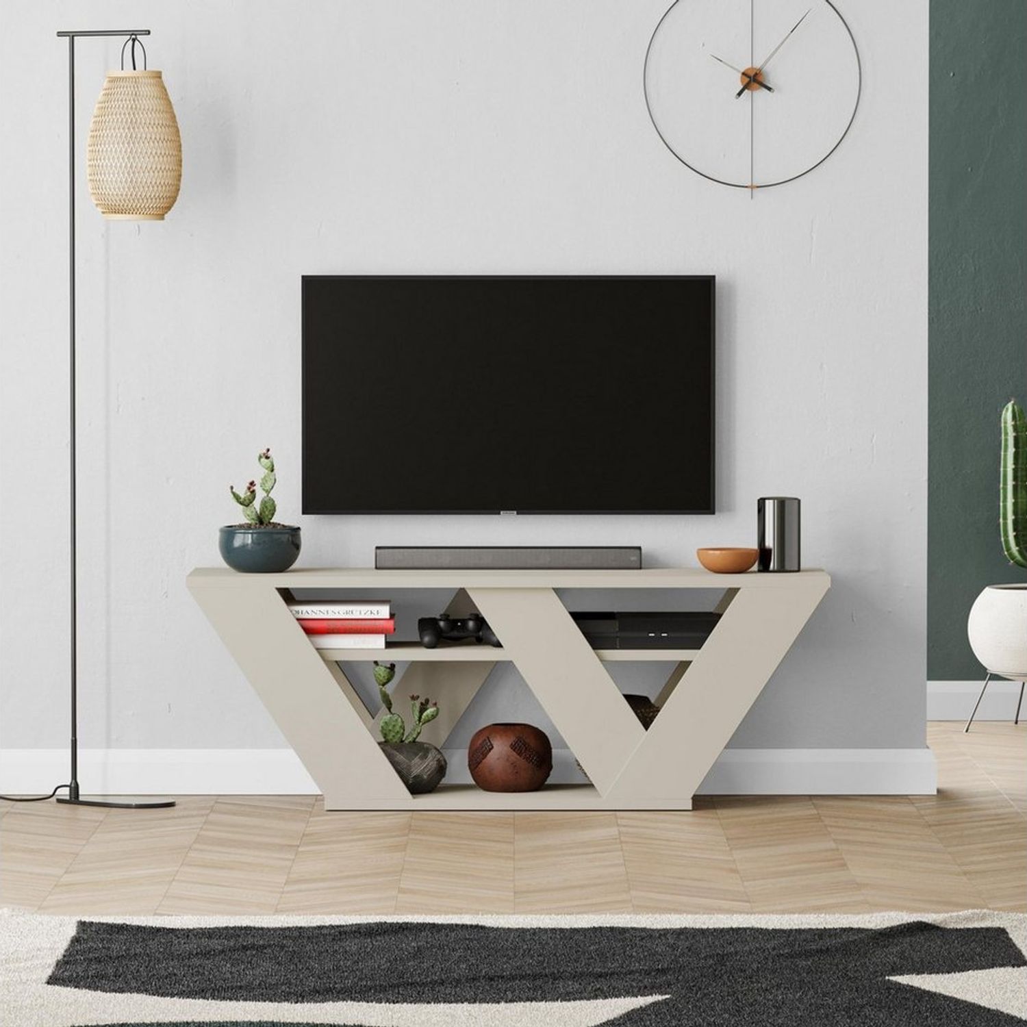 Decortie TV-Schrank Pipralla Moderner TV-Ständer Multimedia Mit Einlegeböden, 110 x 30 x 40 cm Bild 1