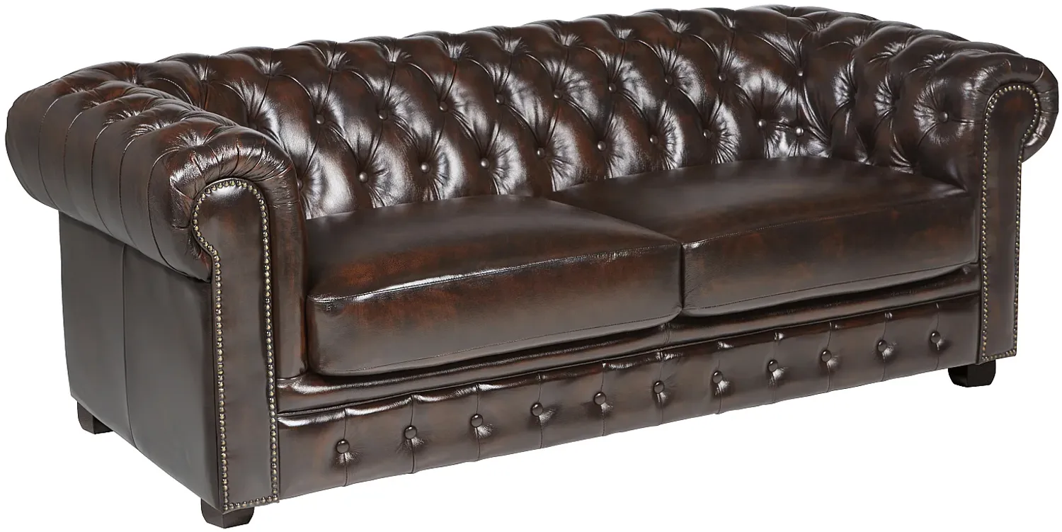 Vente-unique - Chesterfield Ledersofa 3-Sitzer - Büffelleder - Rotbraun - BRENTON Bild 1