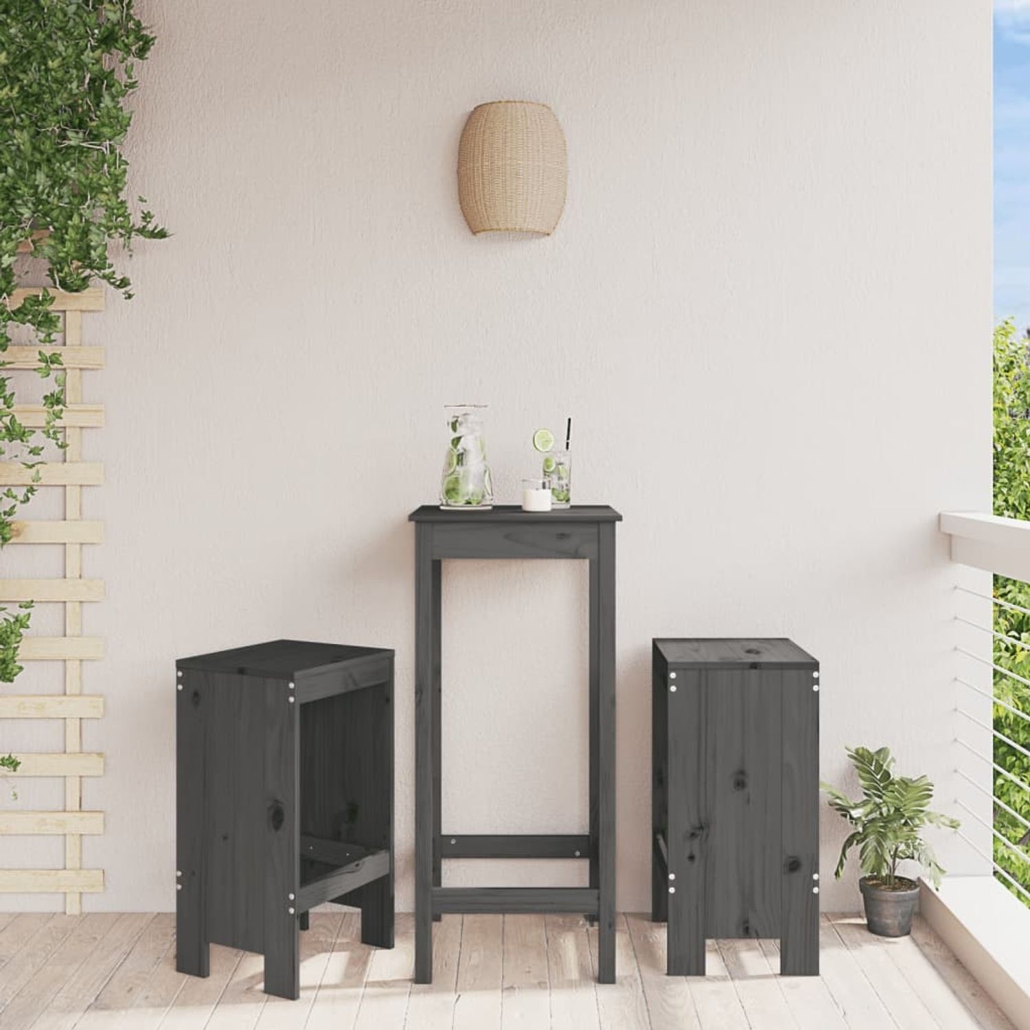 vidaXL Barhocker 2 Stk. Grau 40x36x75 cm Massivholz Kiefer 825347 Bild 1