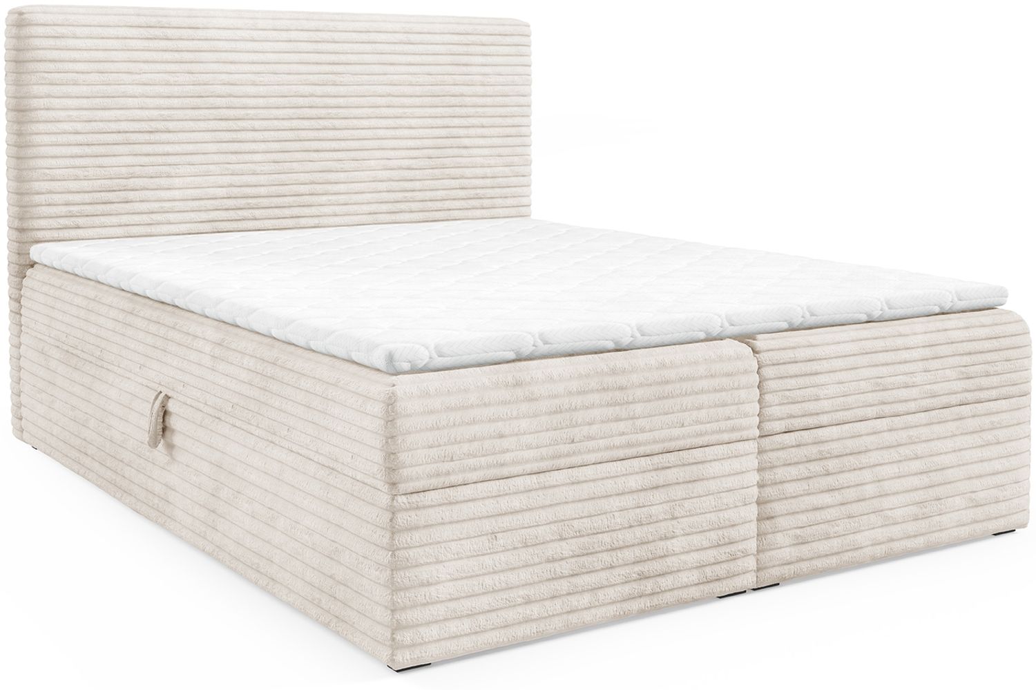 MEBLINI Boxspringbett mit Bettkasten - 160x200 - H4/Creme Cordstoff - TALIA - Gepolstert Doppelbett mit Matratze und Topper - Polsterbett mit Stauraum - Bett mit Kopfteil - Stauraumbett Bild 1