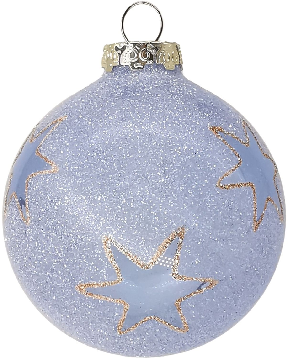 Weihnachtskugel Sterne Sand hellblau Ø 8cm, halbtransparent - Schatzhauser Weihnachtschmuck Bild 1