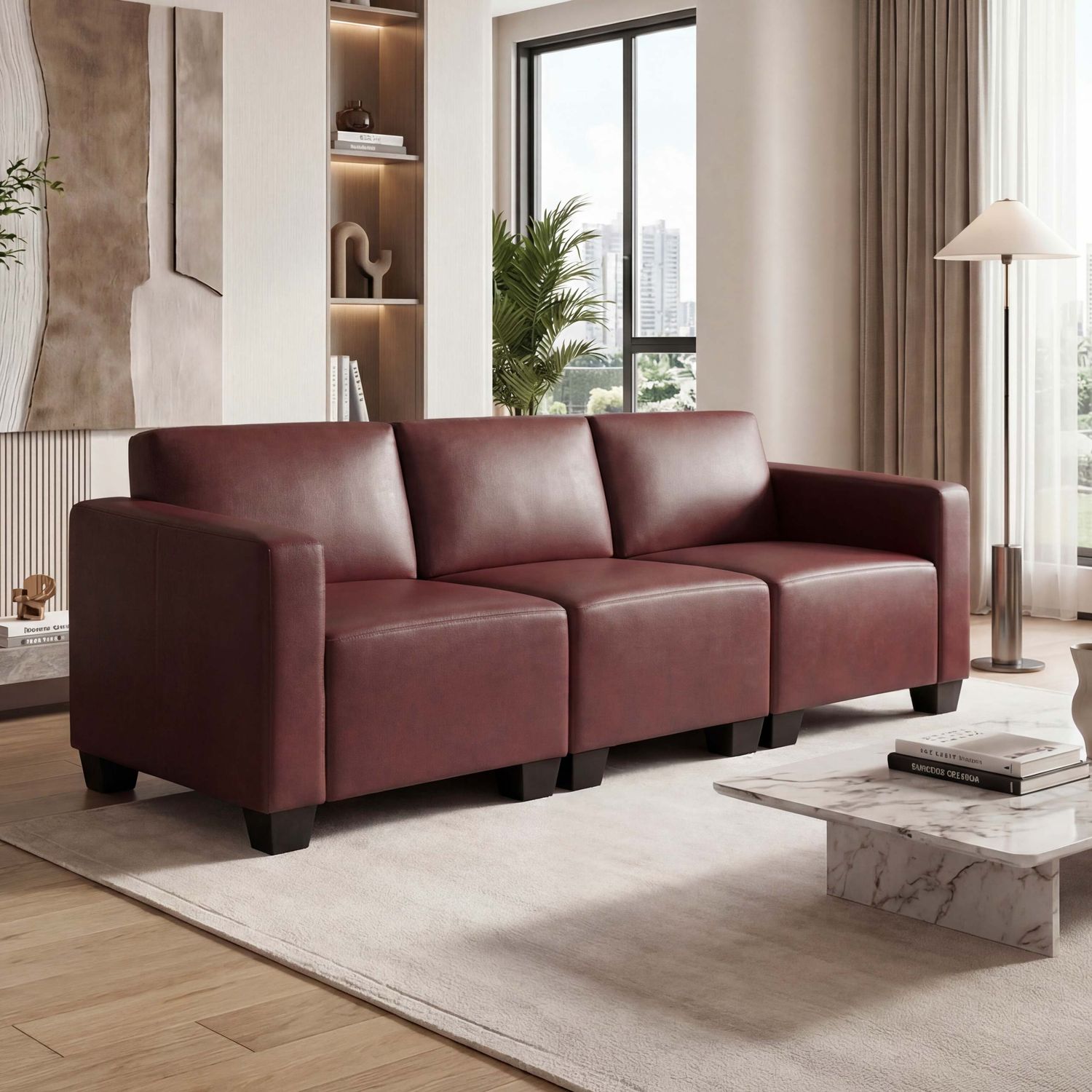 Modular 3-Sitzer Sofa Couch Lyon, Kunstleder ~ rot-braun Bild 1