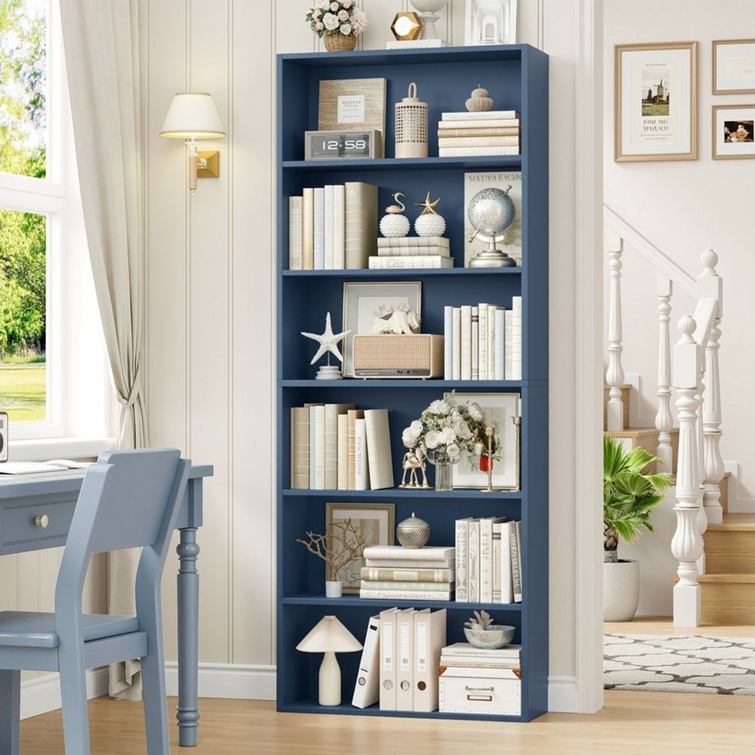 Homfa Bücherregal, Standregal Büroregal Raumteiler mit 6 Fächern Blau Bild 1