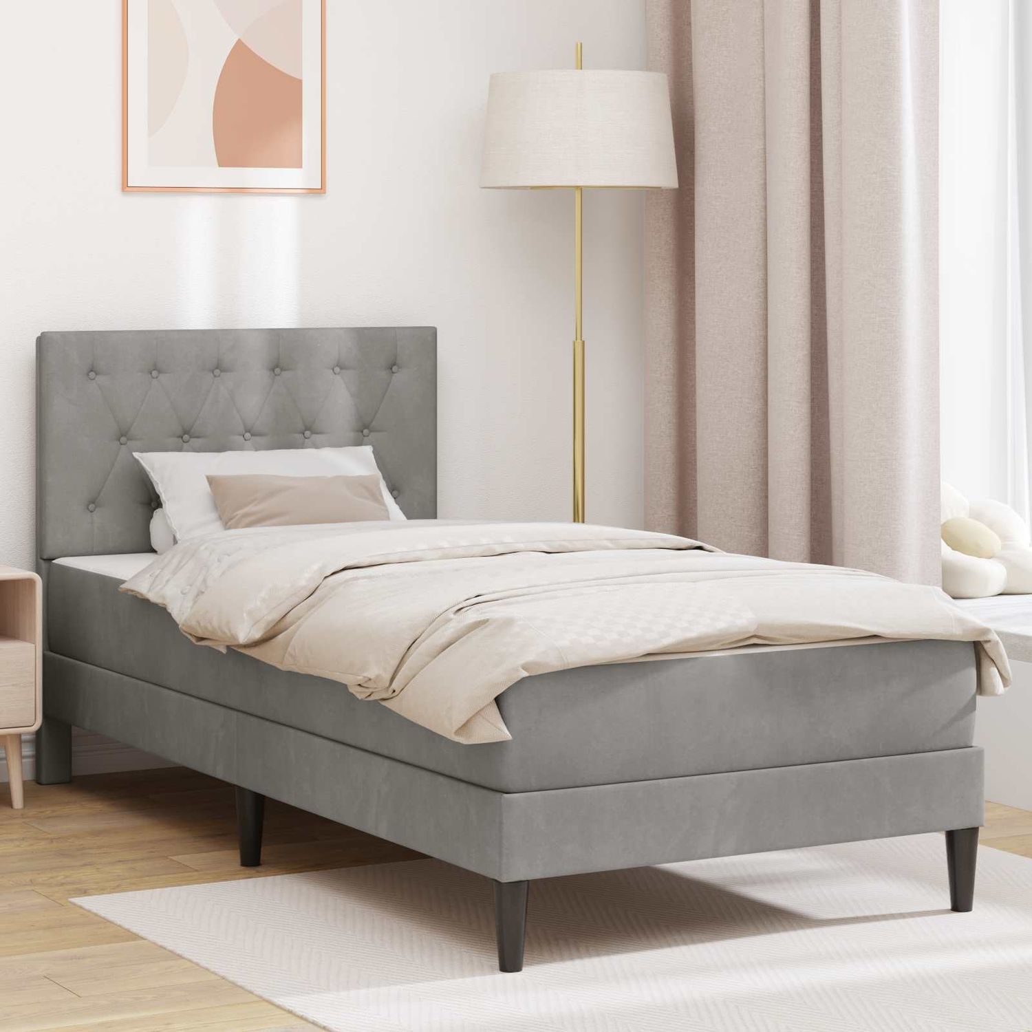 vidaXL Bettgestell mit Matratze mit Kopfteil Hellgrau 90 x 190 cm Samt 3415018 Bild 1