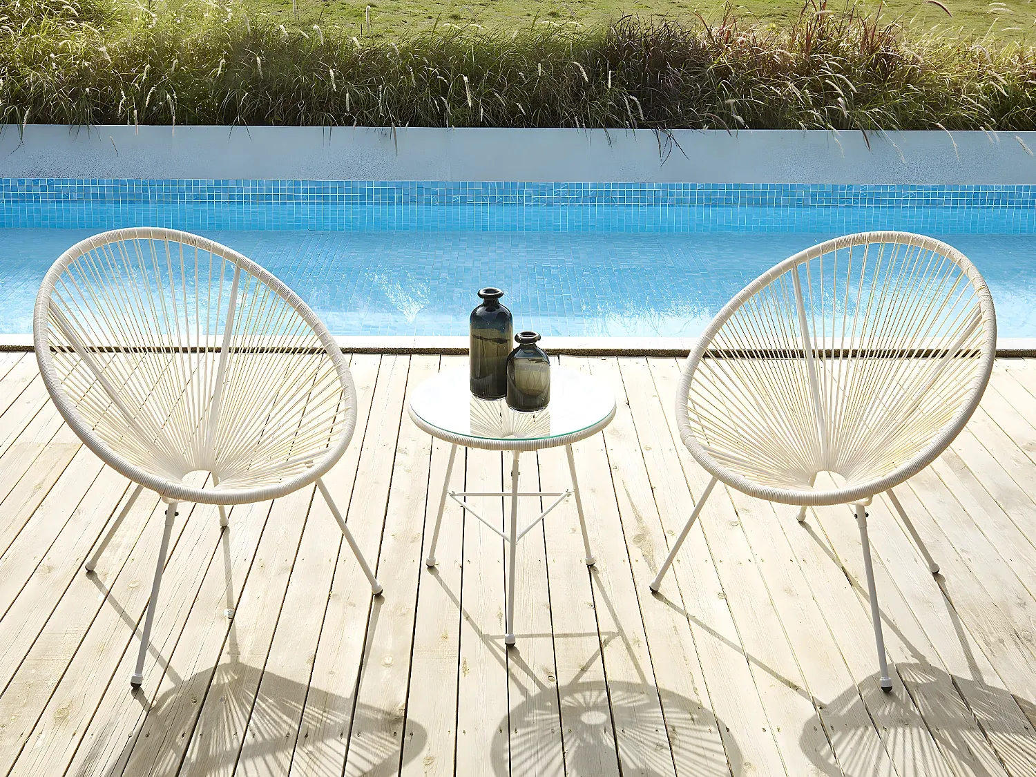 Vente-unique - ALIOS Gartensitzgruppe HarzGlas Weiß - B 50 cm82 cm x H 50 cm83,5 cm x L 50 cm72 cm Bild 1