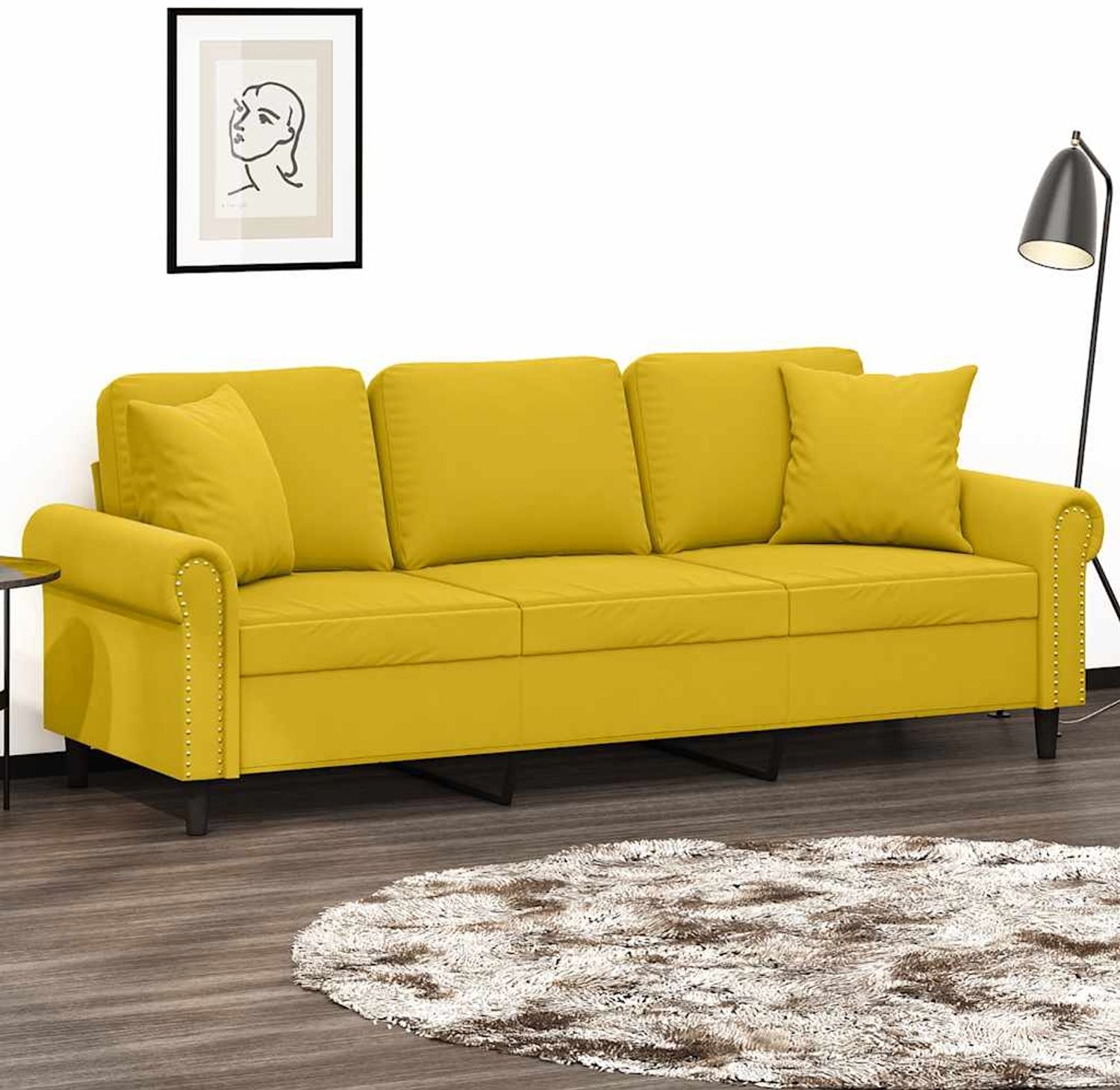 vidaXL 3-Sitzer-Sofa mit Zierkissen Gelb 180 cm Samt 3200961 Bild 1