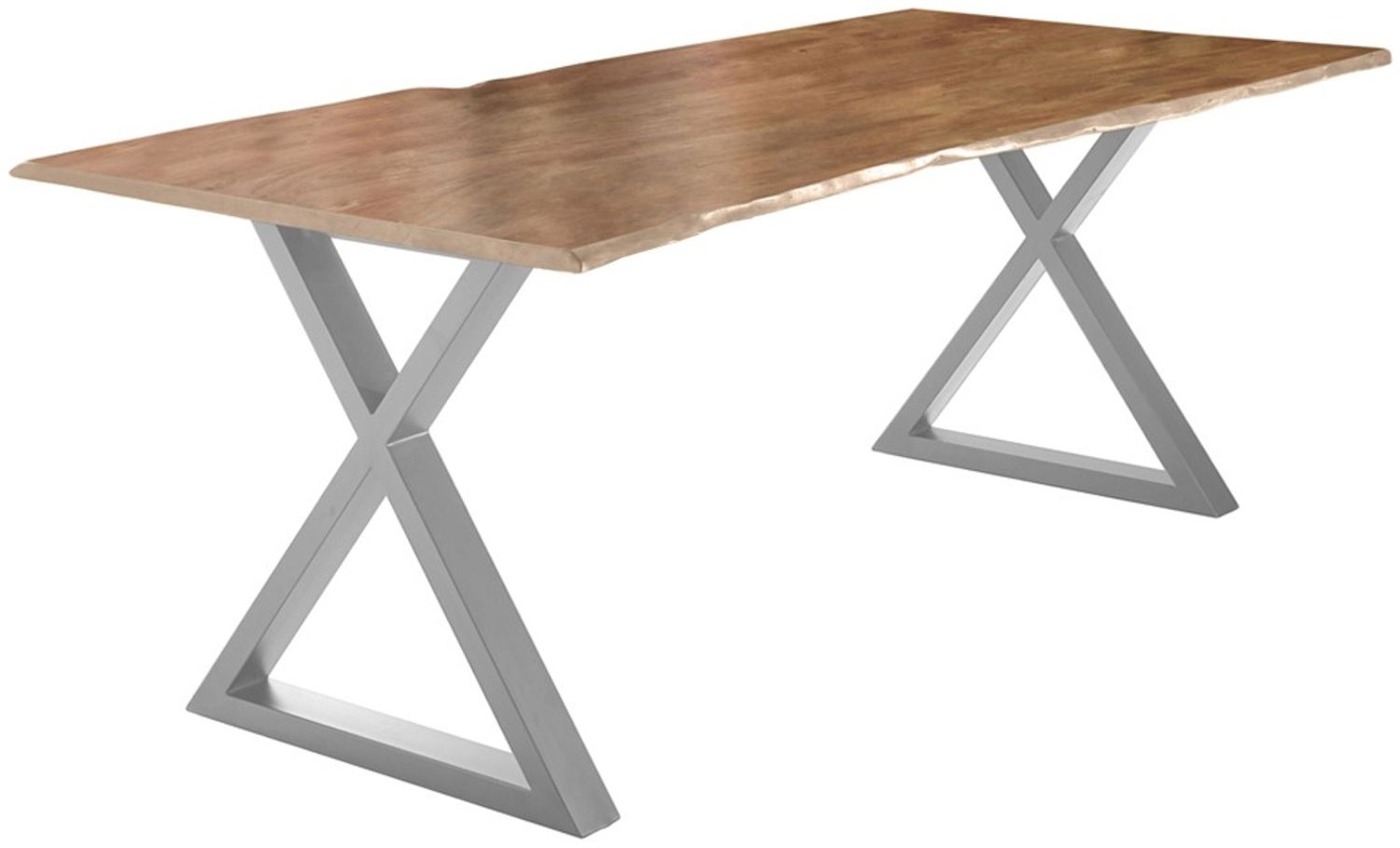 Esstisch Baumkante massiv Akazie natur 240 x 100 silber X-Gestell LUBIN 76509211 Bild 1