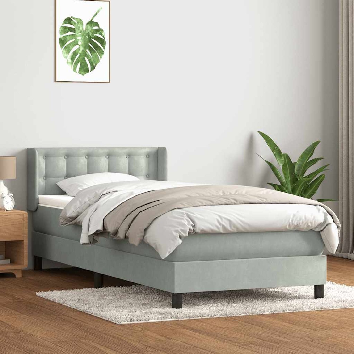 vidaXL Boxspringbett mit Matratze Hellgrau 80x220 cm Samt 3318471 Bild 1
