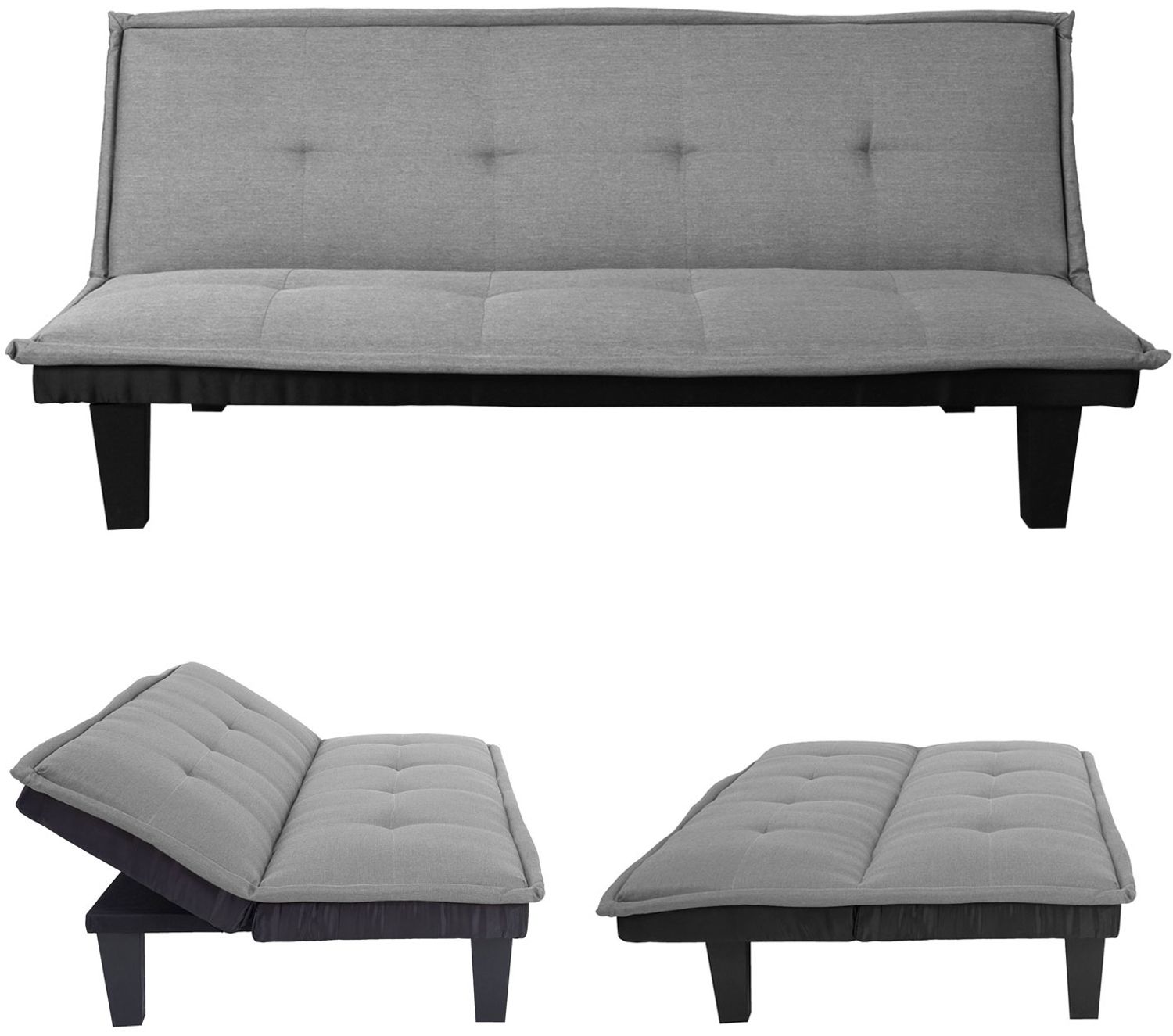 3er-Sofa HWC-C87, Couch Schlafsofa Gästebett Bettsofa Klappsofa, Schlaffunktion 170x100cm ~ Textil, hellgrau Bild 1