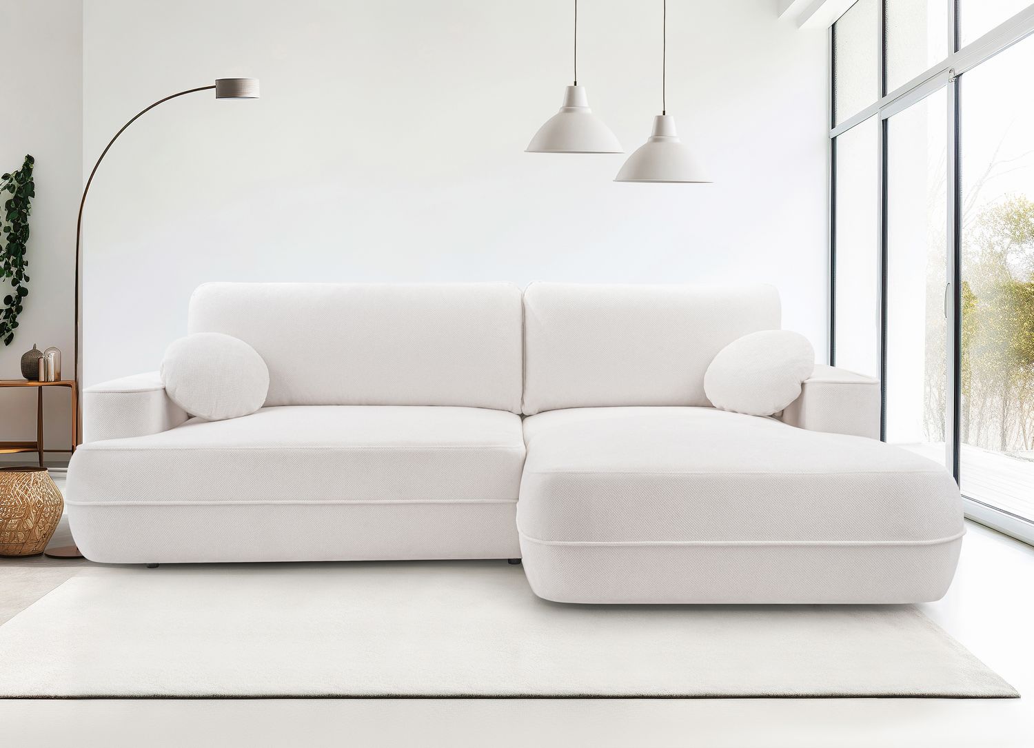 AX LIVING Ecksofa mit Schlaffunktion Peoni 267cm weiß mit Bettkasten R Bild 1